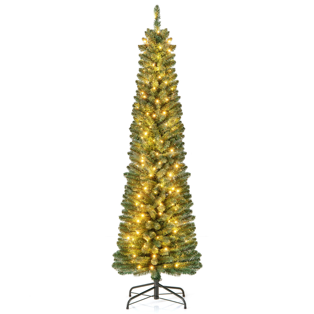 Pencil Christmas Tree with Memory Wire Branch Tips and Warm LED Lights-6FT-Christmas Trees-DECOROLALA