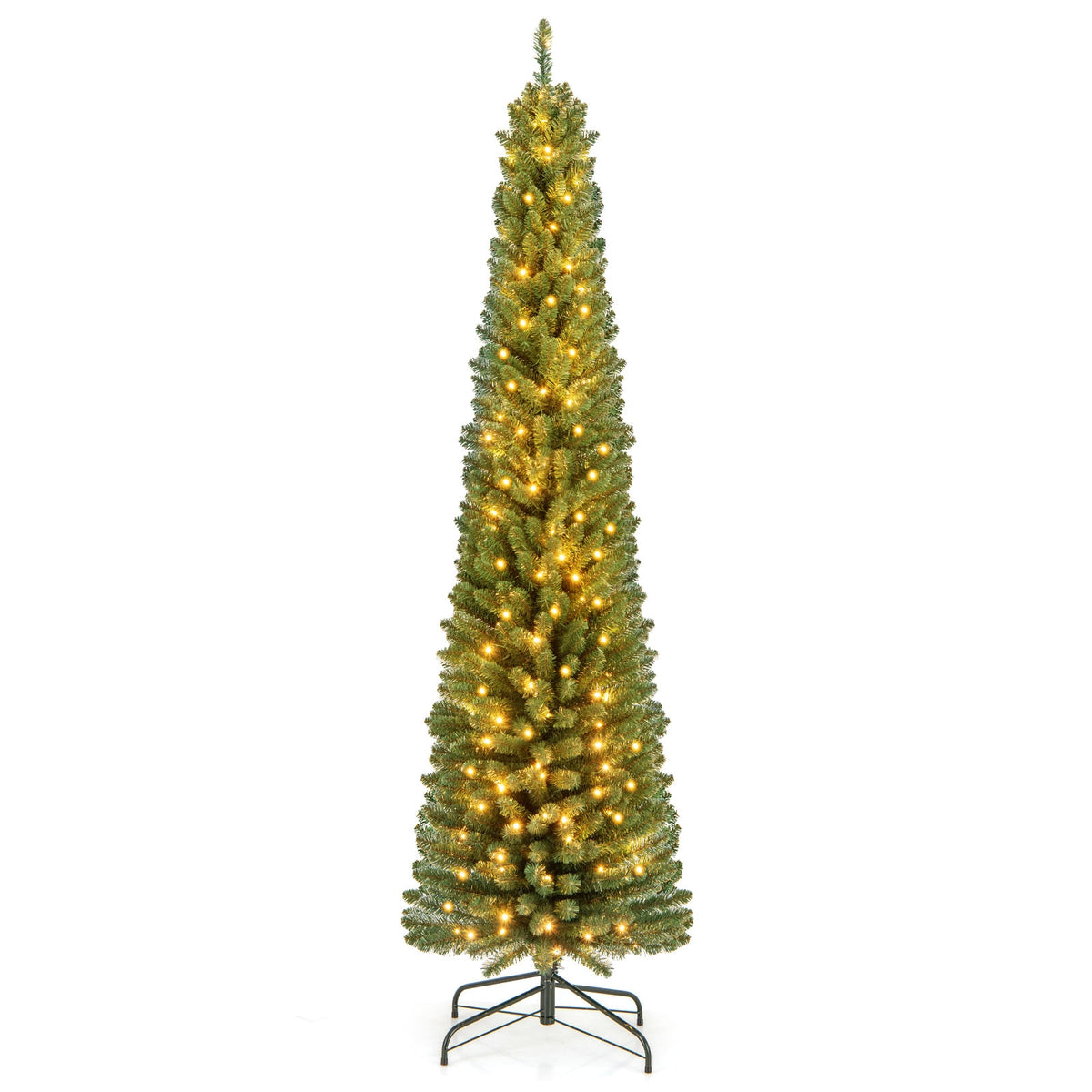 Pencil Christmas Tree with Memory Wire Branch Tips and Warm LED Lights-7FT-Christmas Trees-DECOROLALA
