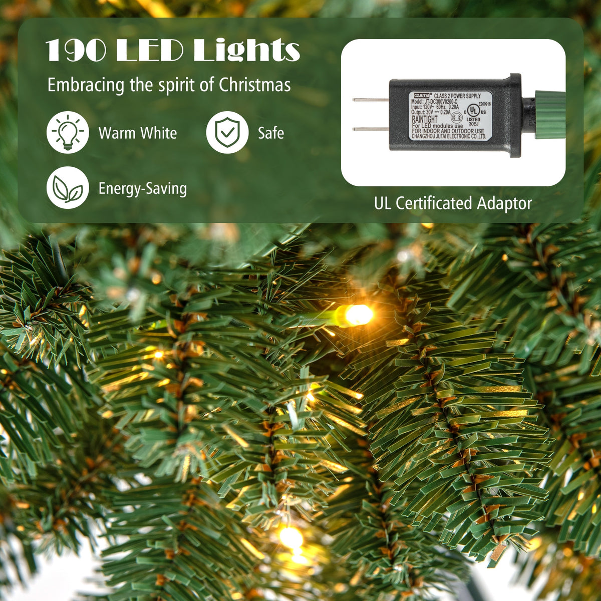 Pencil Christmas Tree with Memory Wire Branch Tips and Warm LED Lights-7FT-Christmas Trees-DECOROLALA