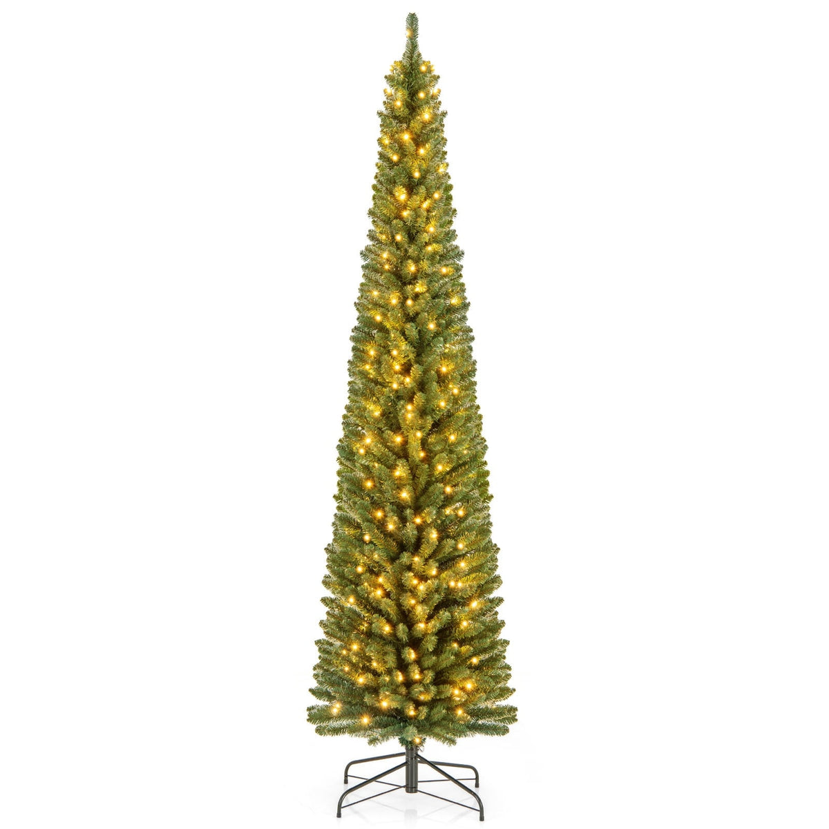 Pencil Christmas Tree with Memory Wire Branch Tips and Warm LED Lights-8FT-Christmas Trees-DECOROLALA