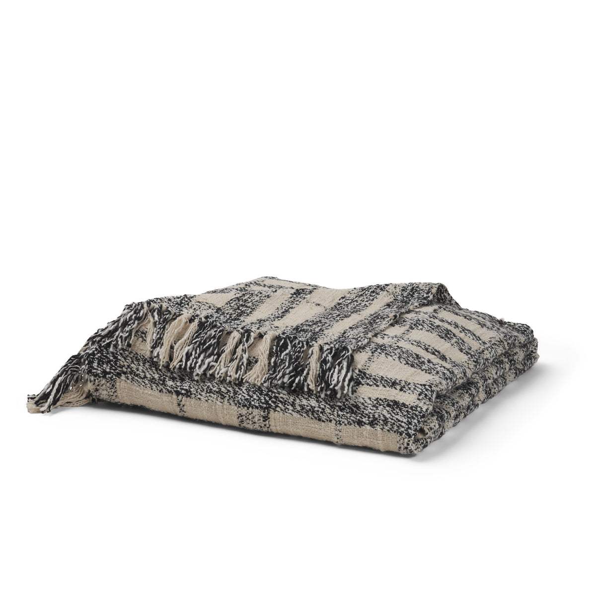 Pendle Cotton Throw Blanket - Cream Black Plaid-Throw Blankets-DECOROLALA
