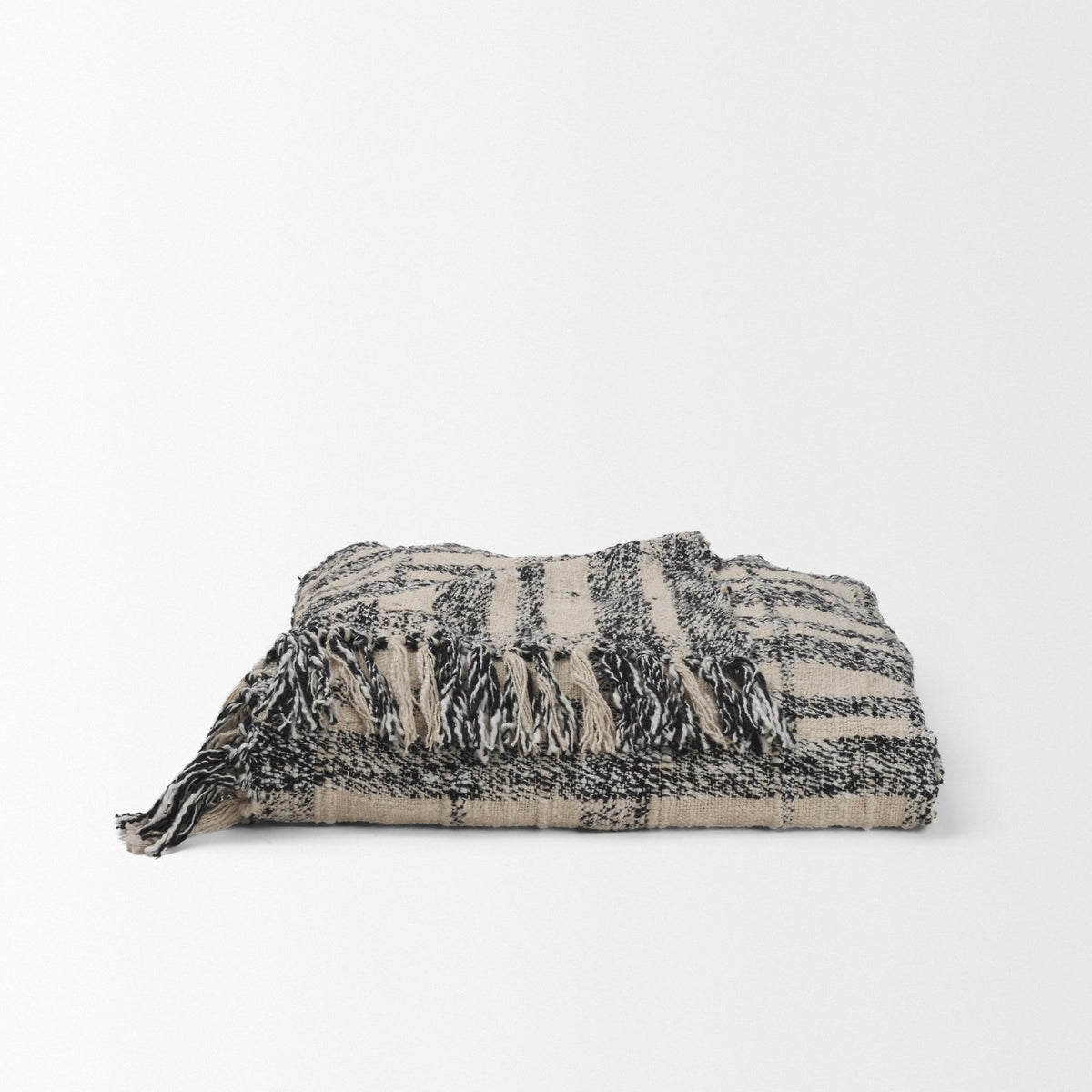 Pendle Cotton Throw Blanket - Cream Black Plaid-Throw Blankets-DECOROLALA