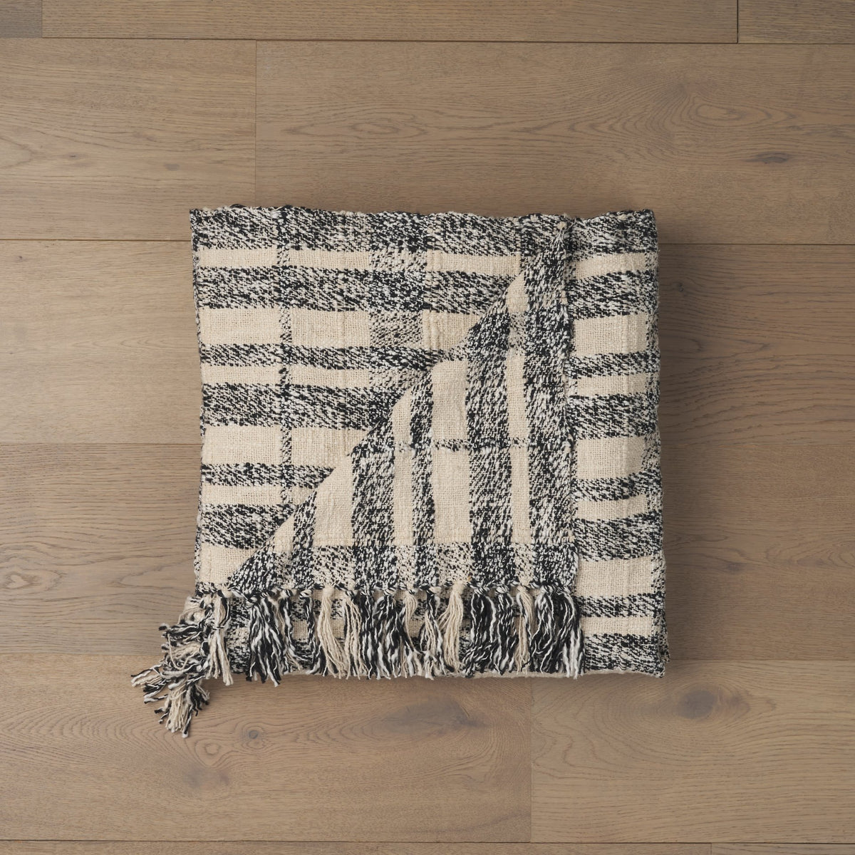 Pendle Cotton Throw Blanket - Cream Black Plaid-Throw Blankets-DECOROLALA