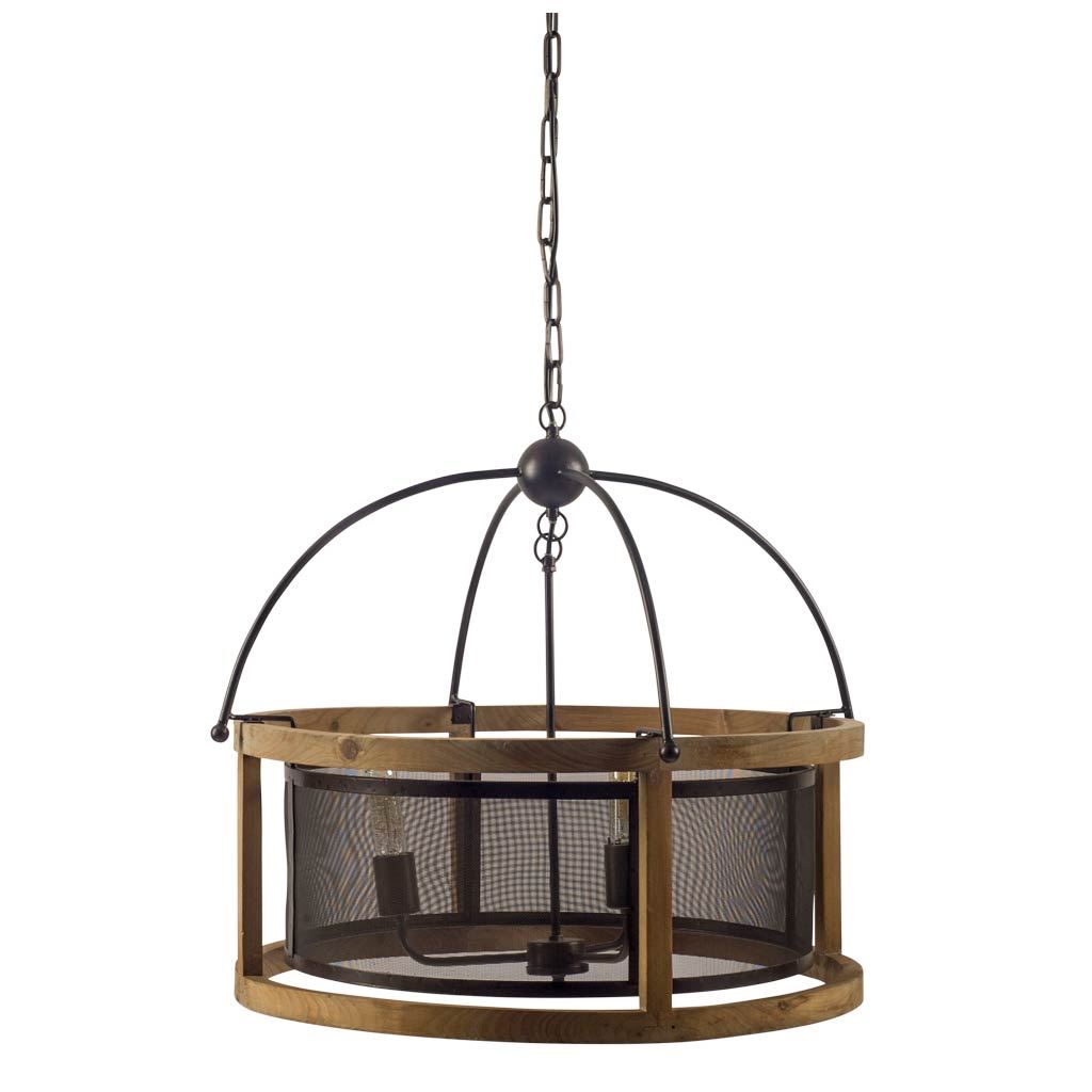 Penhill Black and Wooden 3-Bulb Chandelier-Chandeliers-DECOROLALA