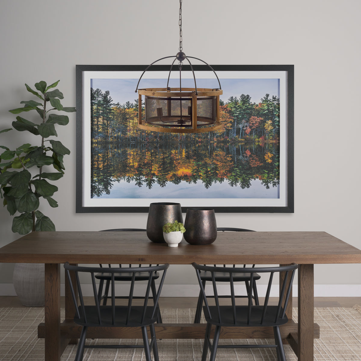 Penhill Black and Wooden 3-Bulb Chandelier-Chandeliers-DECOROLALA