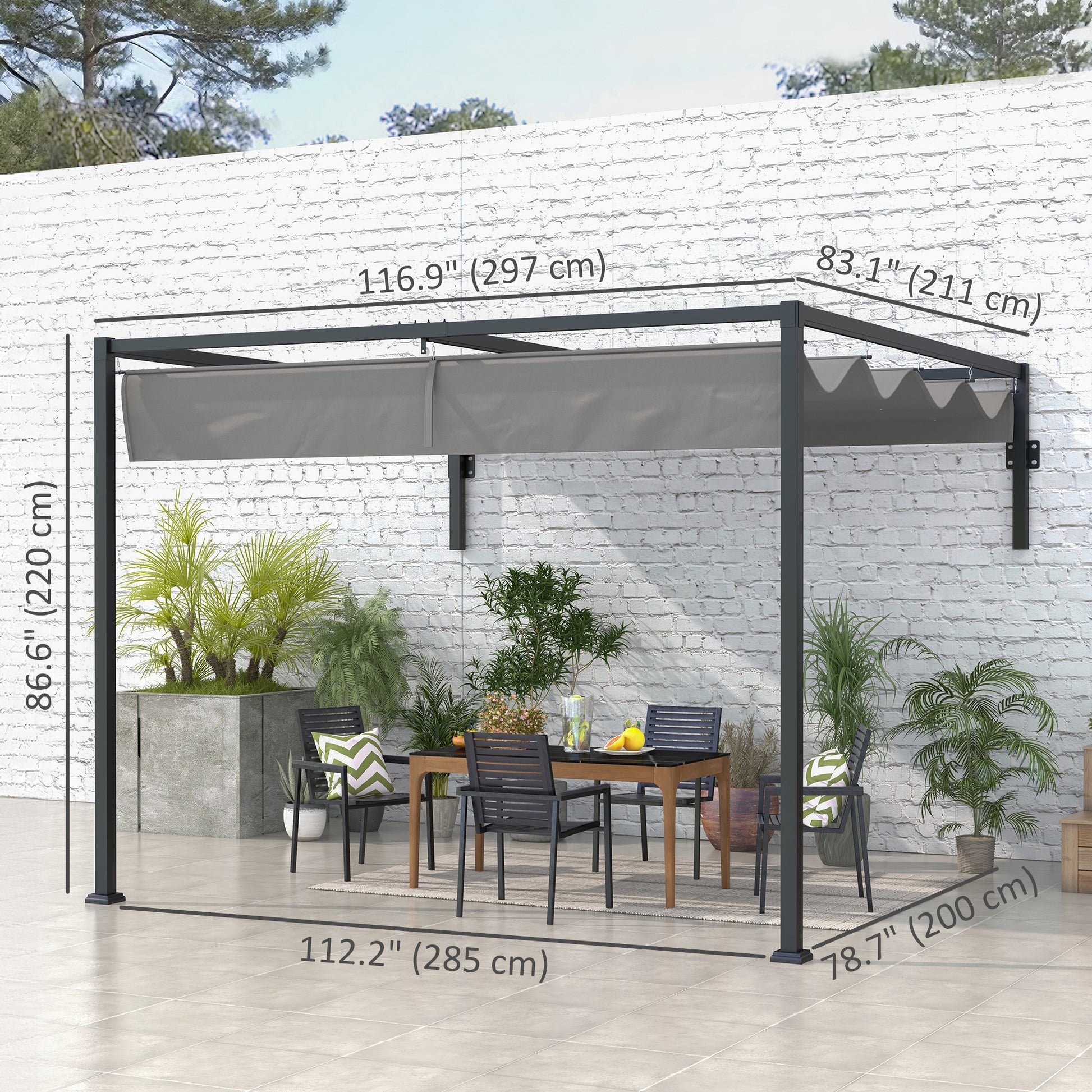 Pergola 10' x 7' Retractable Roof Dark Grey-DECOROLALA