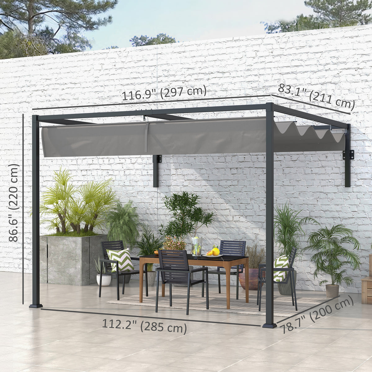 Pergola 10' x 7' Retractable Roof Dark Grey-DECOROLALA