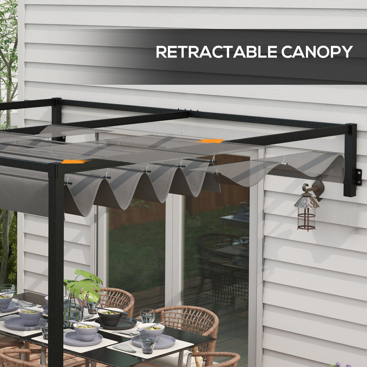Pergola 10' x 7' Retractable Roof Dark Grey-DECOROLALA