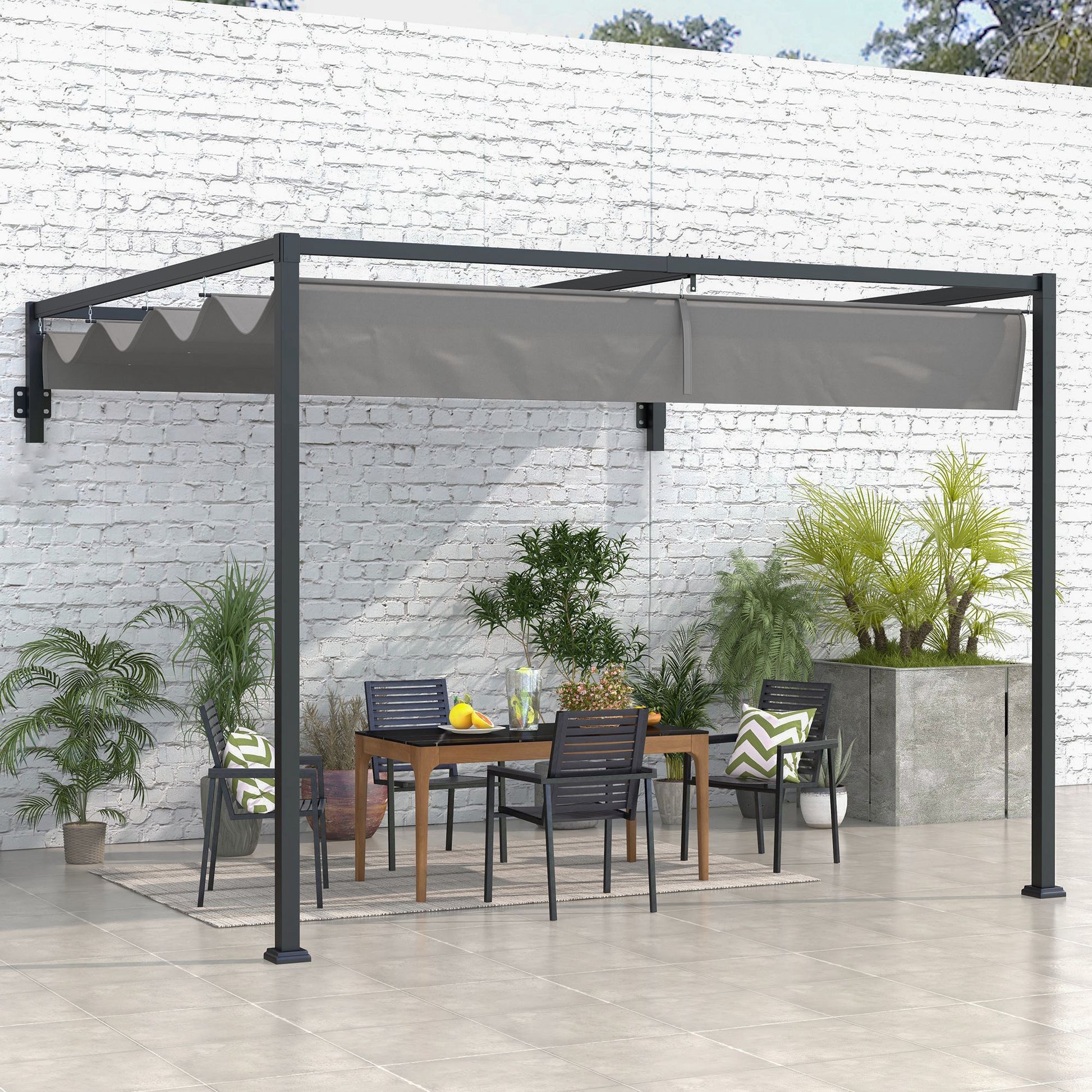 Pergola 10' x 7' Retractable Roof Dark Grey-DECOROLALA