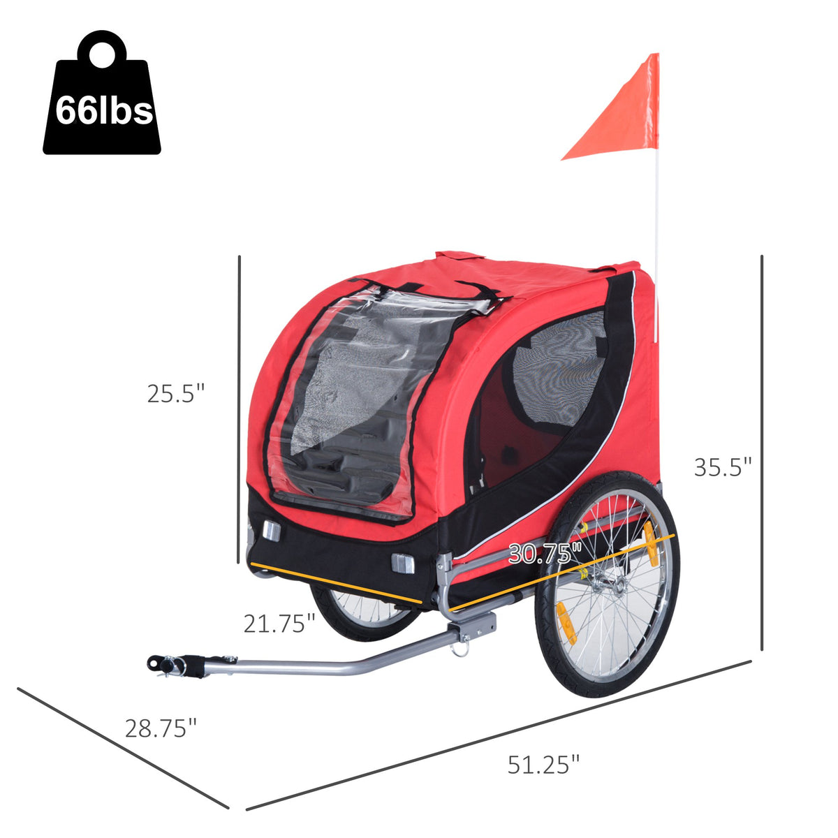 Pet Bike Trailer - Foldable Dog and Cat Carrier Red and Black-Dogs-DECOROLALA