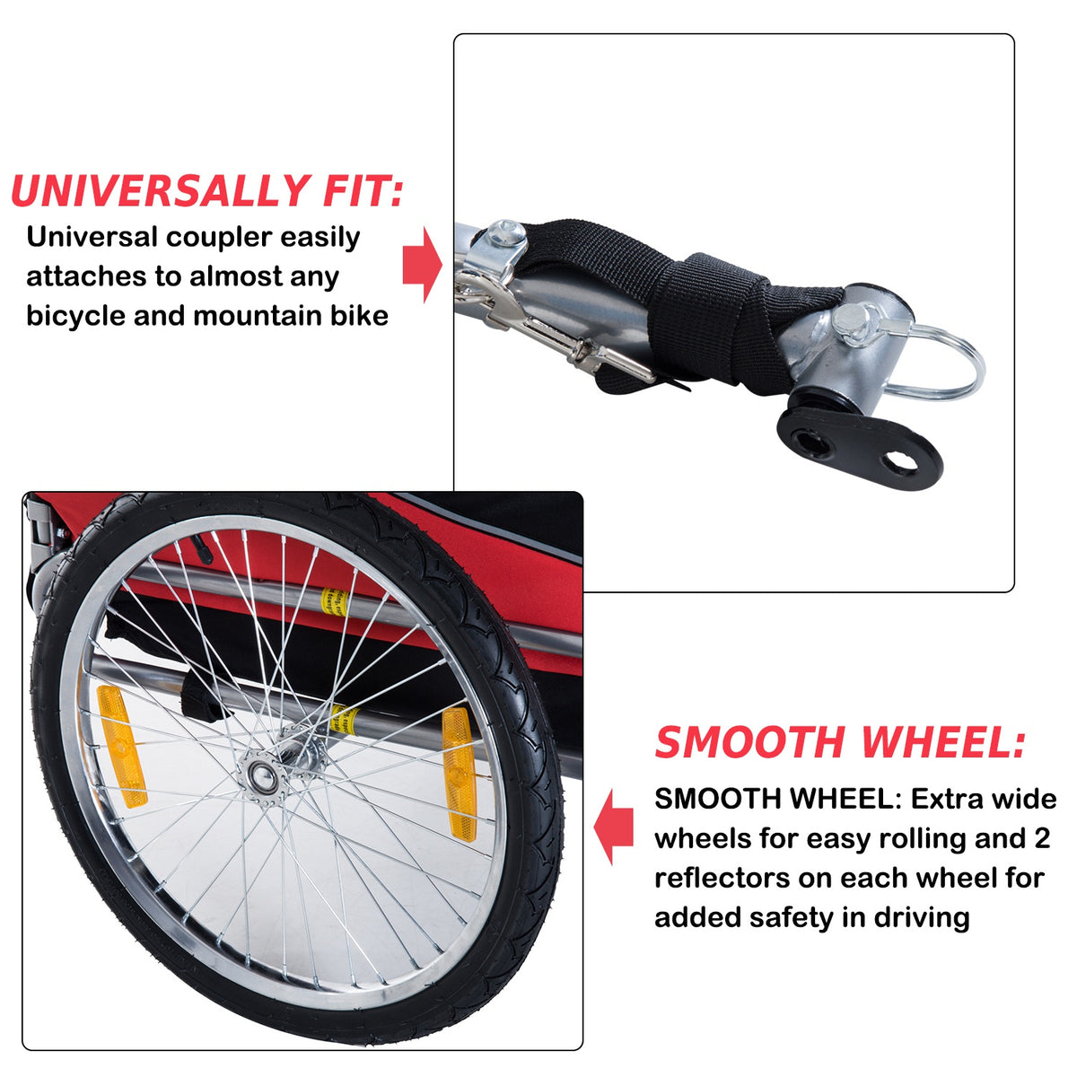 Pet Bike Trailer - Foldable Dog and Cat Carrier Red and Black-Dogs-DECOROLALA