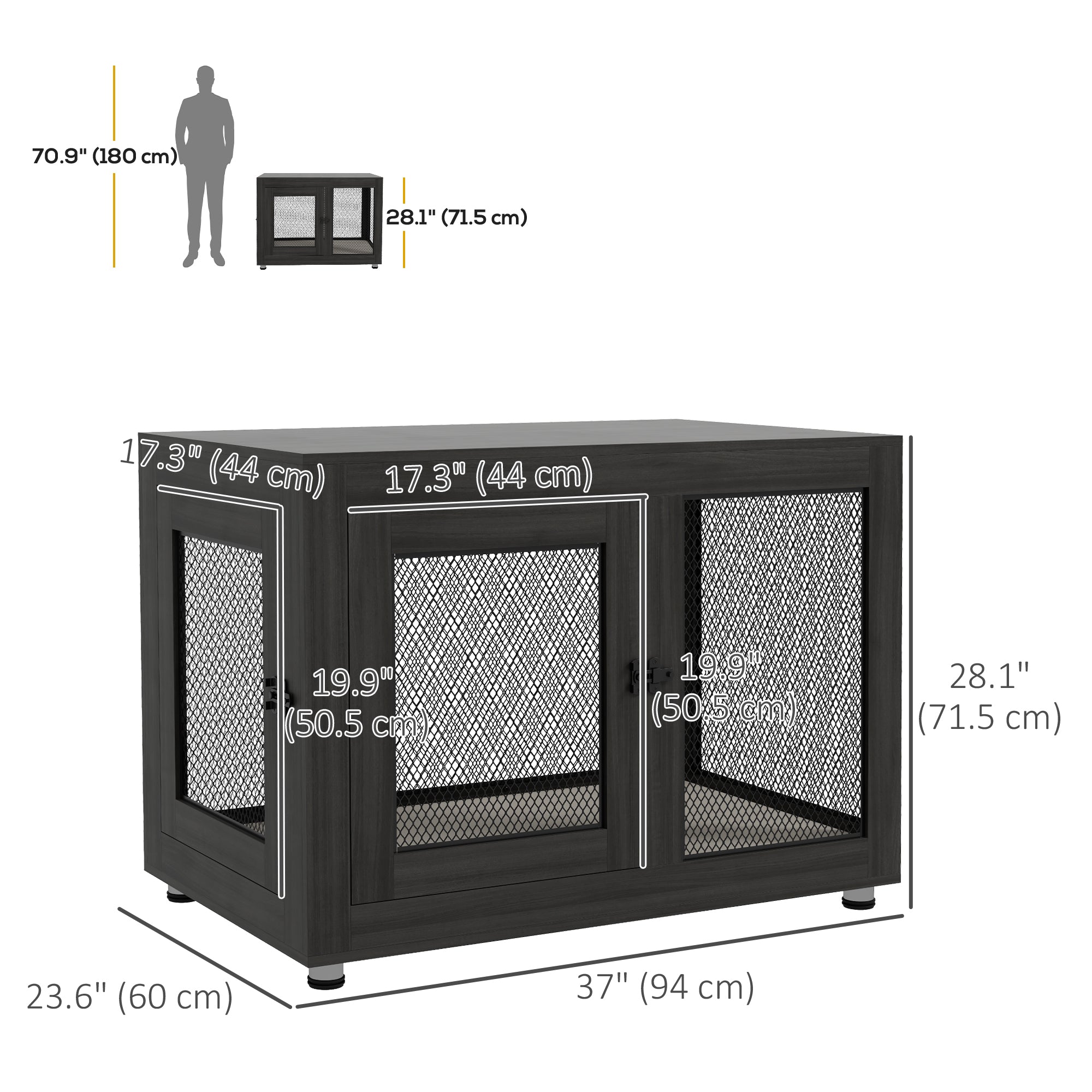 Pet Crate End Table - Black Dog Furniture with Cushion-DECOROLALA