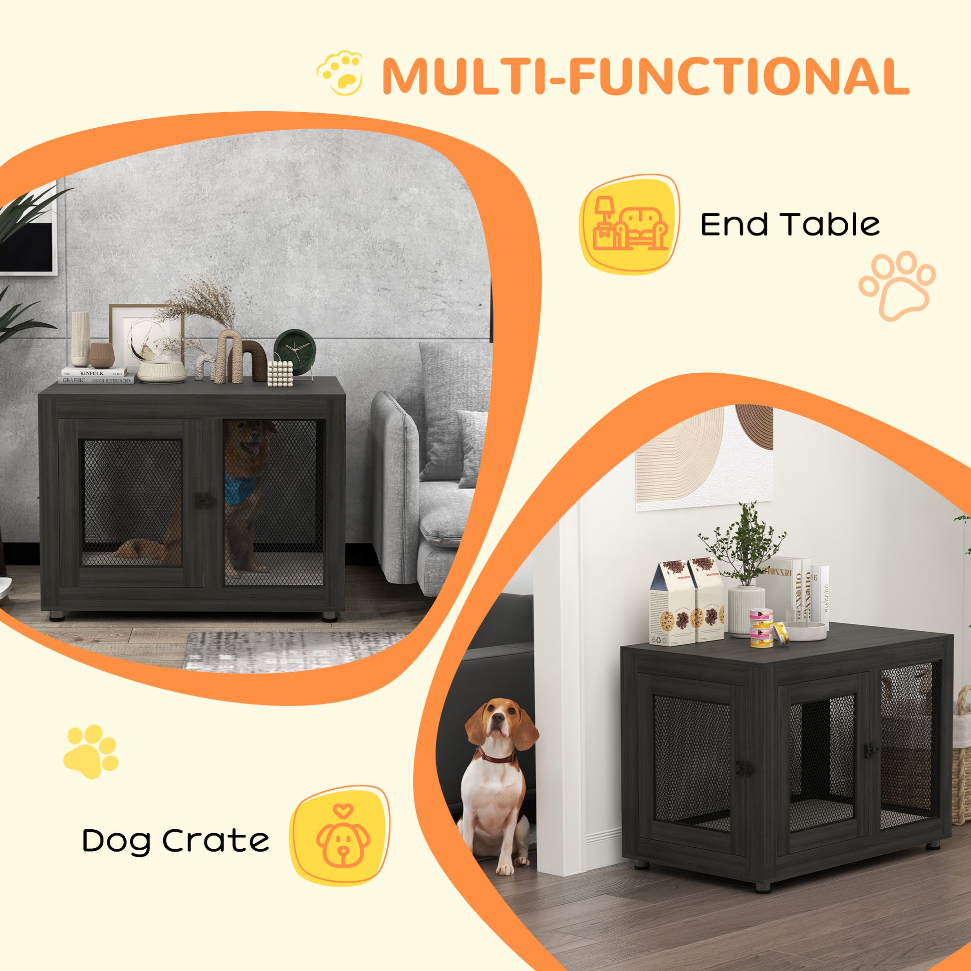 Pet Crate End Table - Black Dog Furniture with Cushion-DECOROLALA