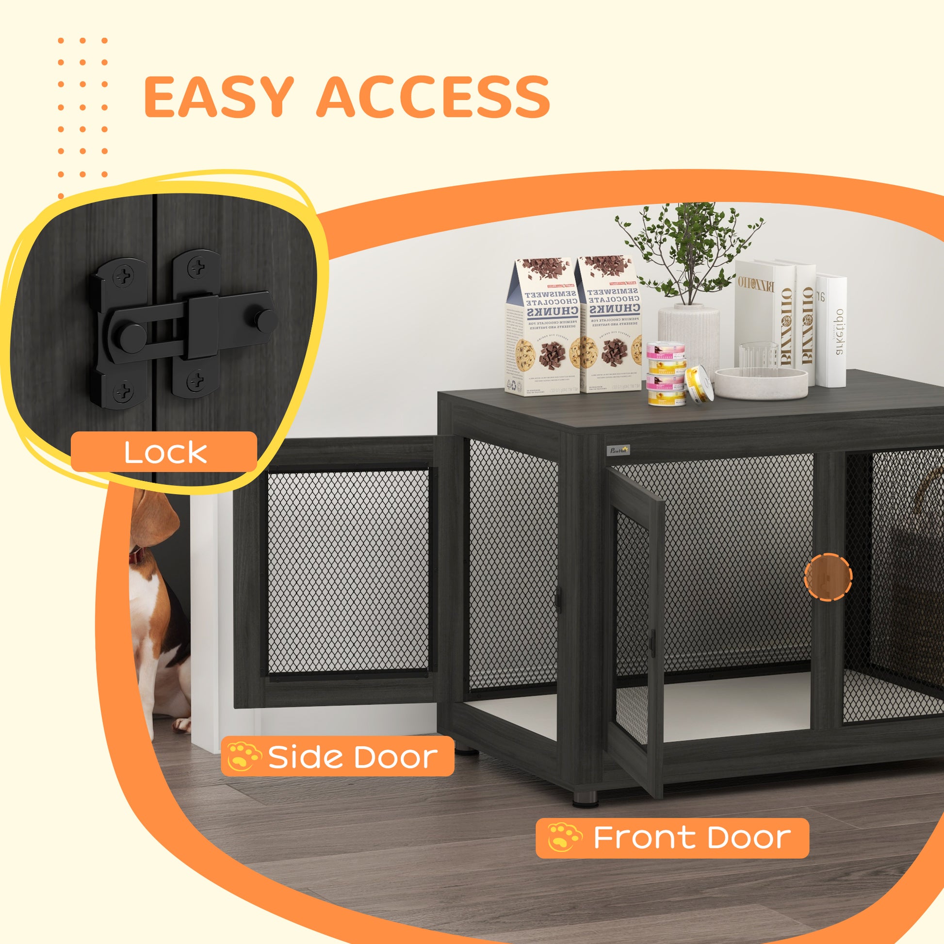 Pet Crate End Table - Black Dog Furniture with Cushion-DECOROLALA