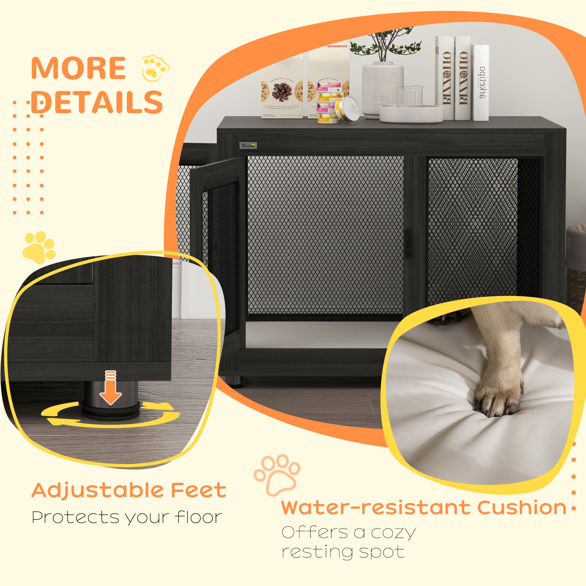 Pet Crate End Table - Black Dog Furniture with Cushion-DECOROLALA