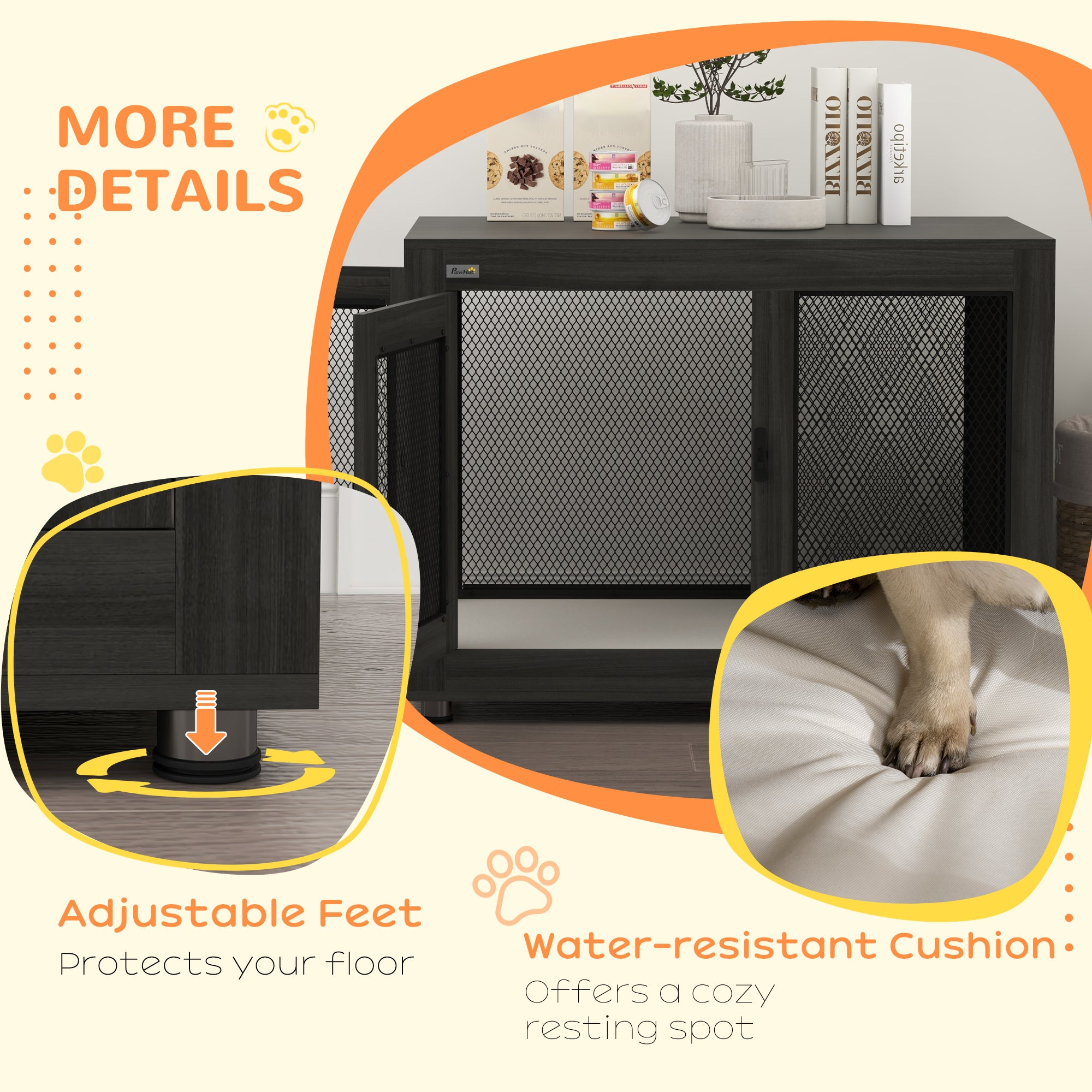 Pet Crate End Table - Black Dog Furniture with Cushion-DECOROLALA