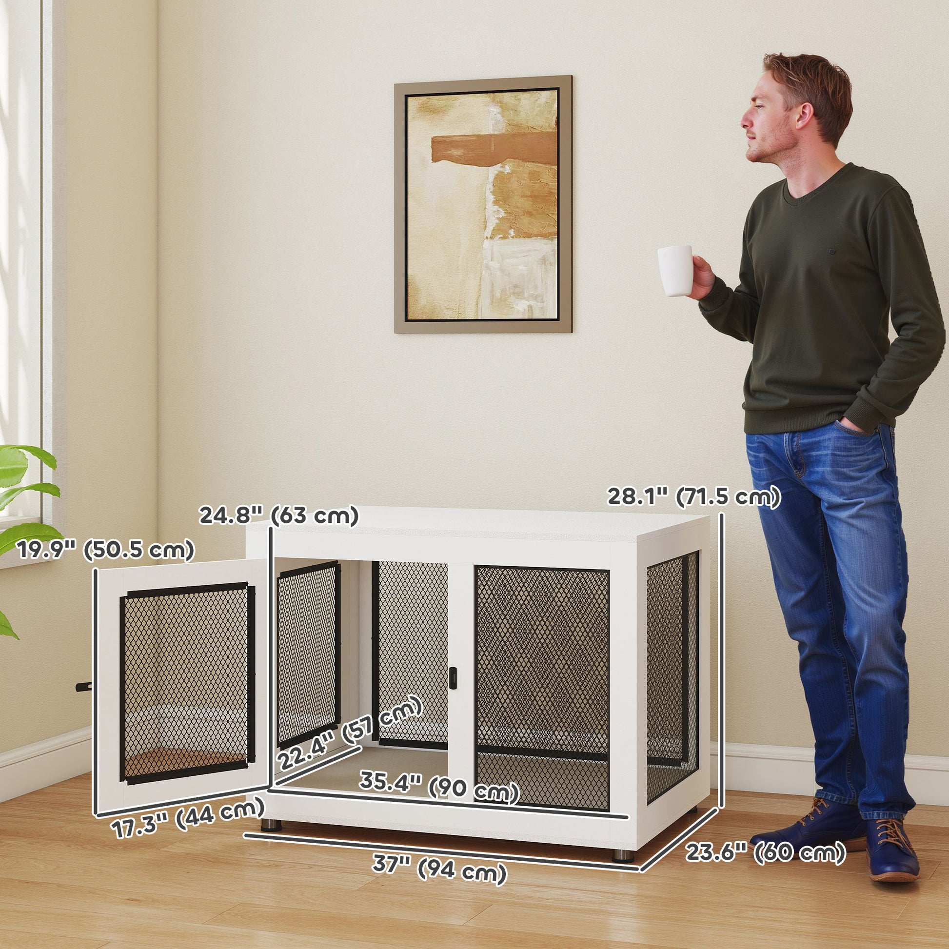 Pet Crate End Table with Cushion - White Large Dogs-DECOROLALA