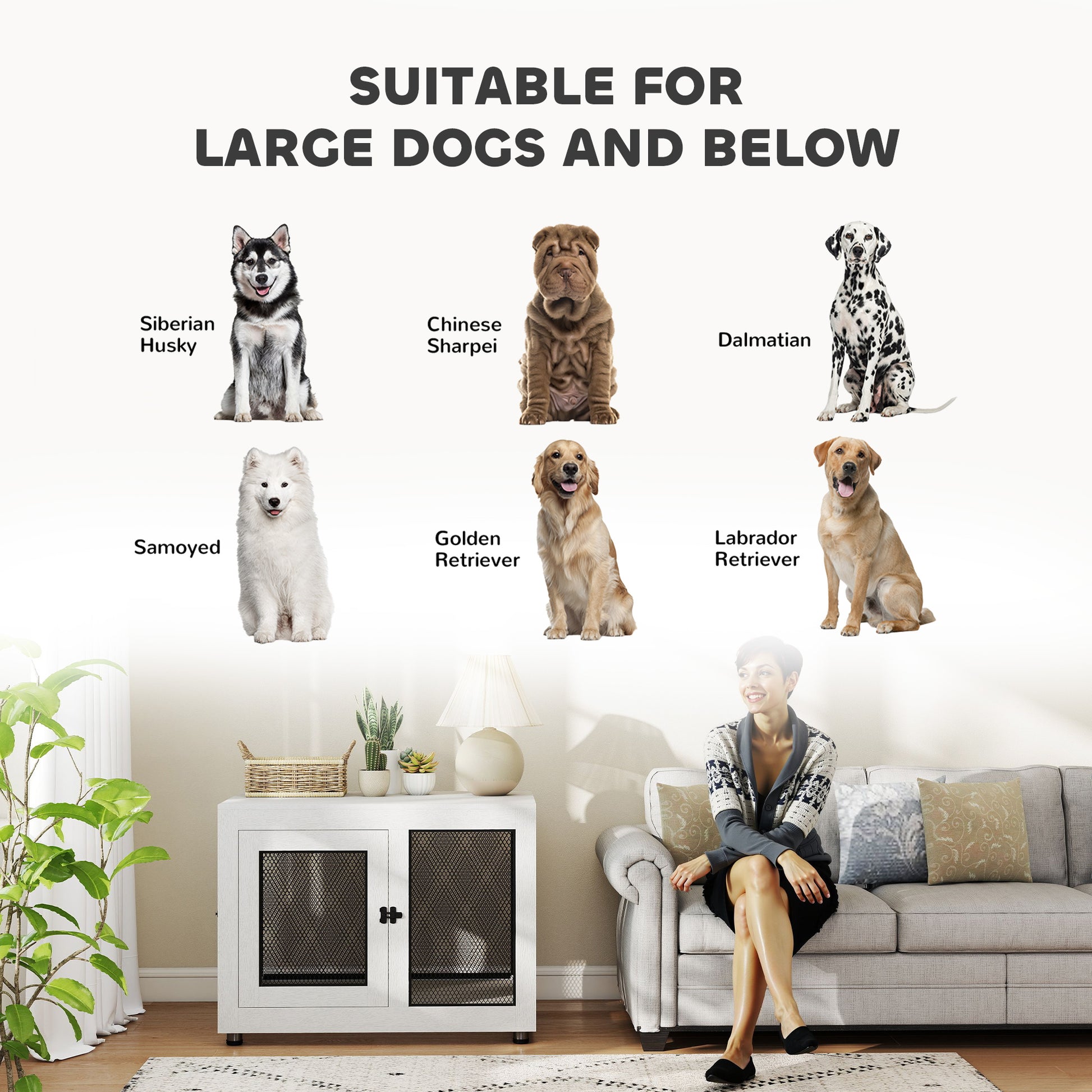 Pet Crate End Table with Cushion - White Large Dogs-DECOROLALA