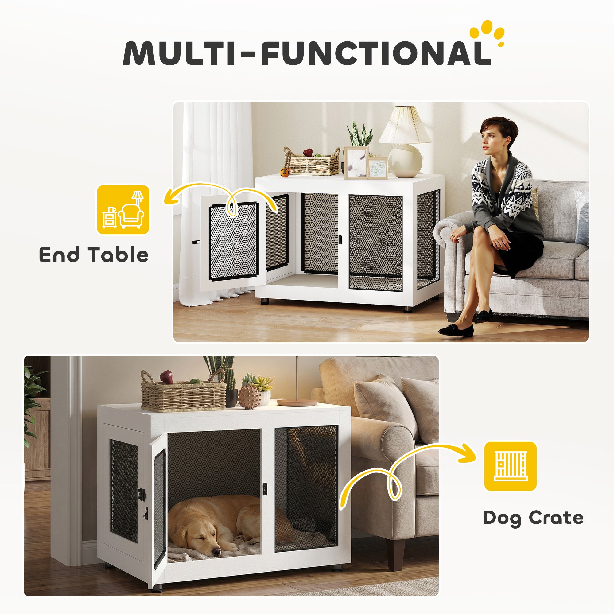 Pet Crate End Table with Cushion - White Large Dogs-DECOROLALA