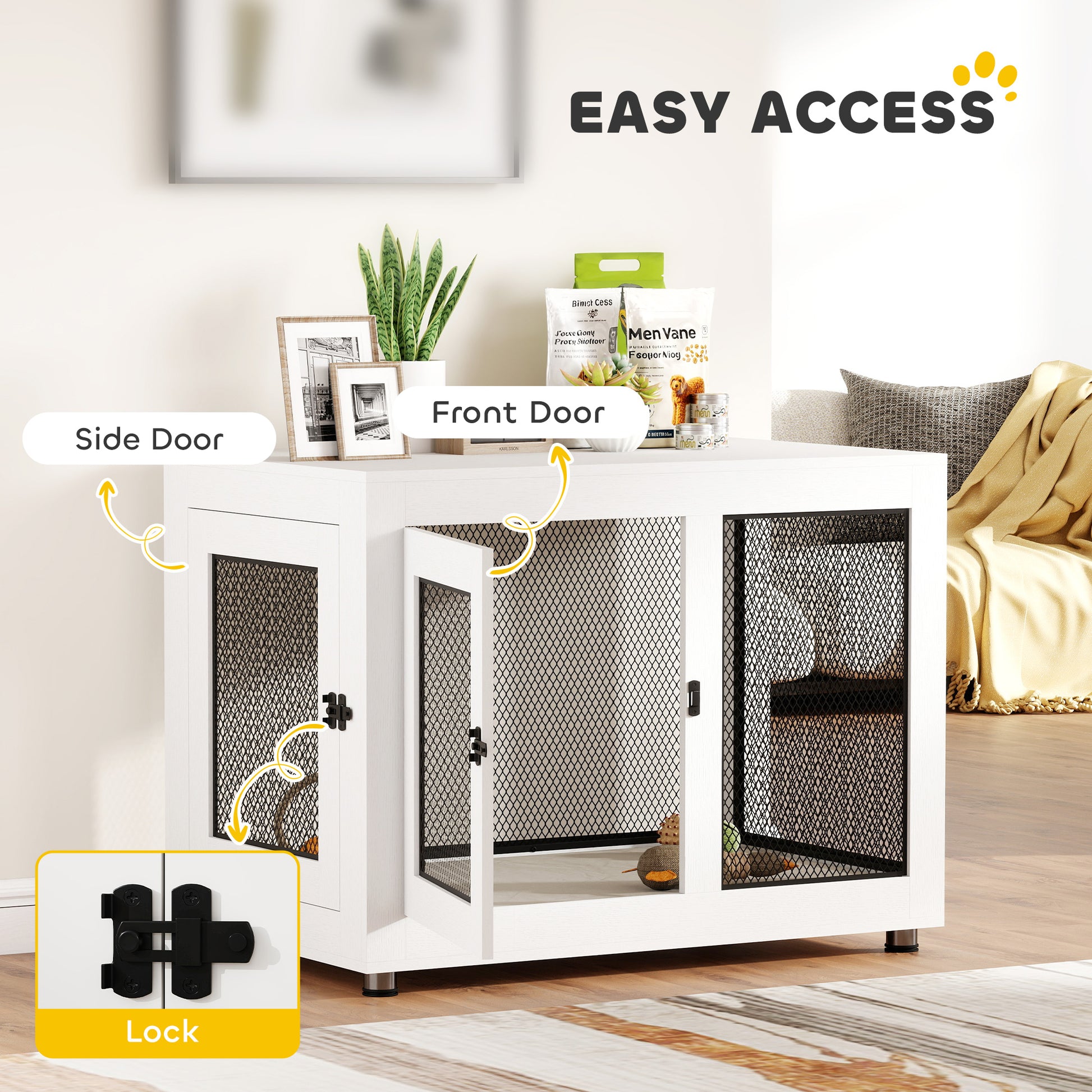 Pet Crate End Table with Cushion - White Large Dogs-DECOROLALA
