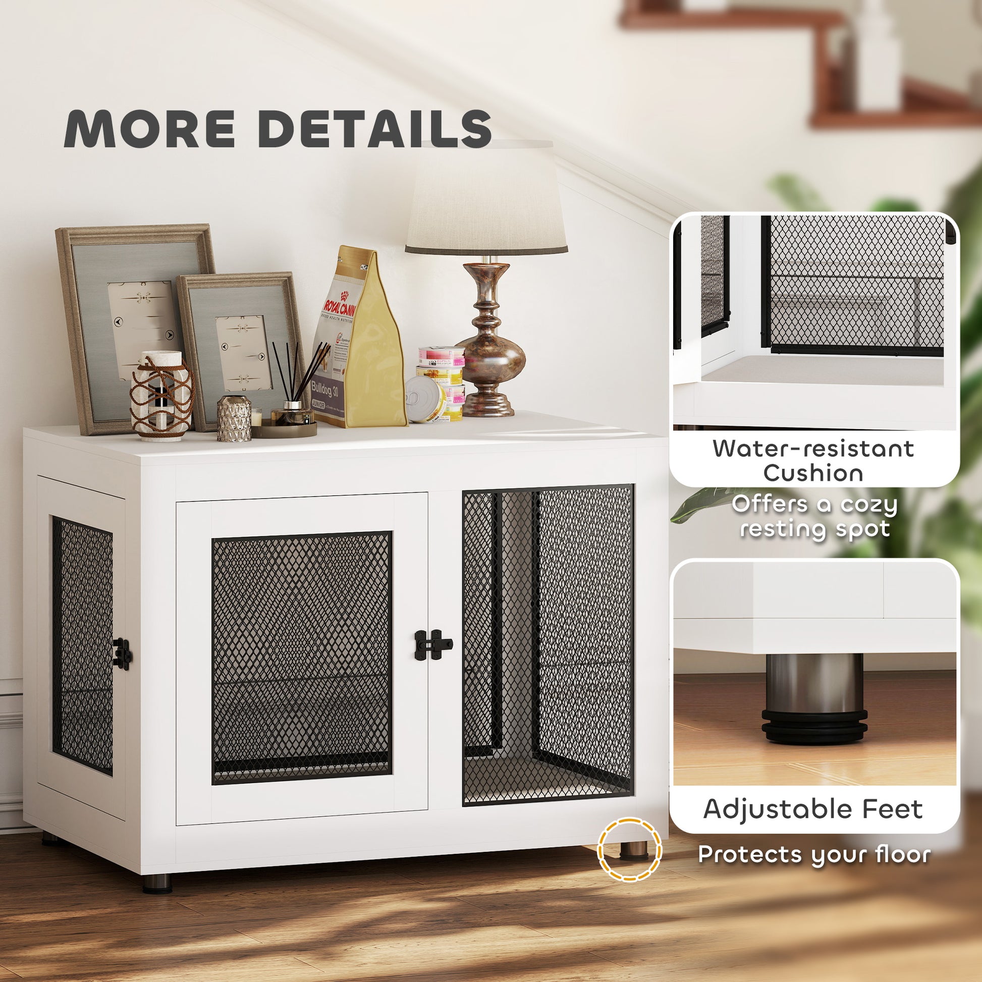 Pet Crate End Table with Cushion - White Large Dogs-DECOROLALA