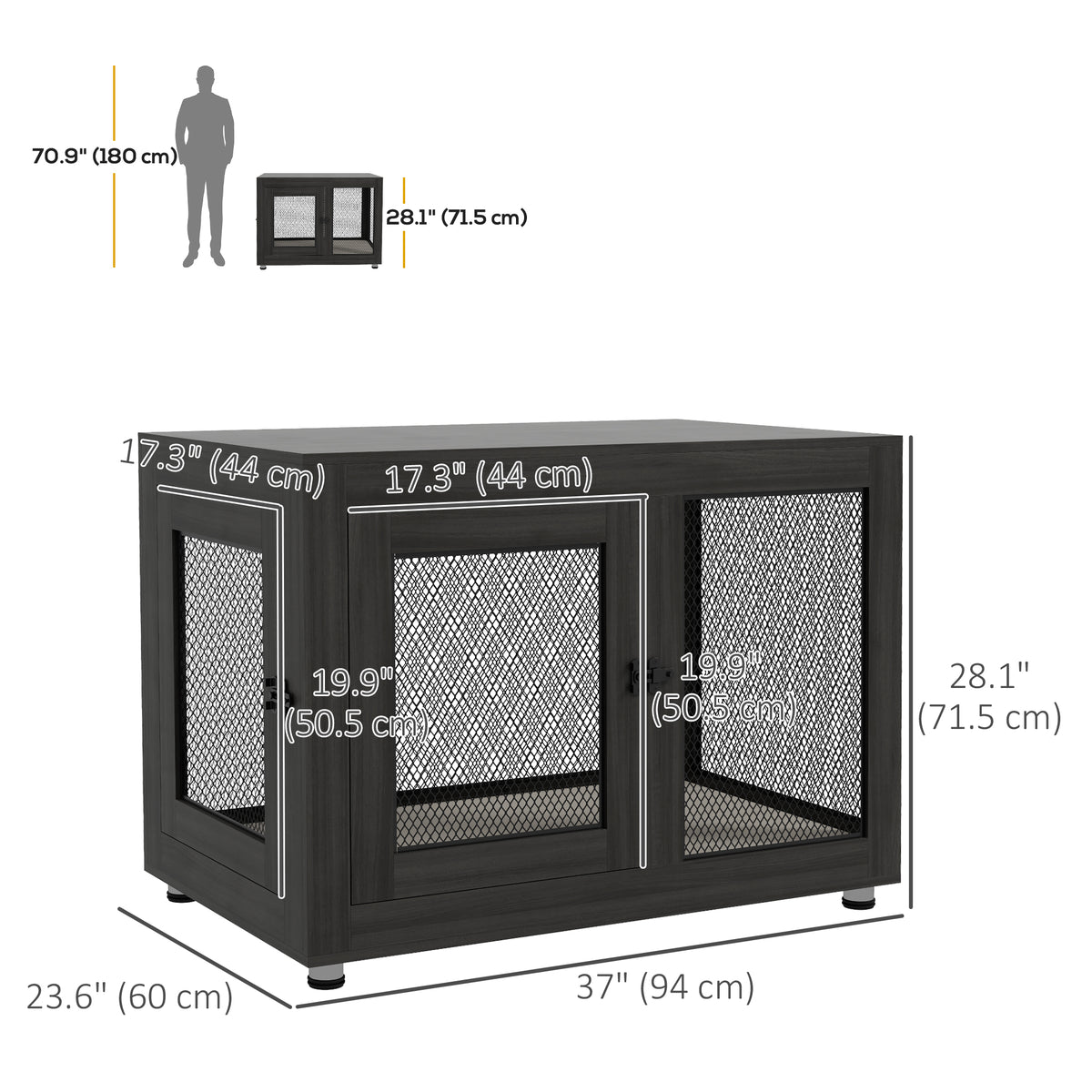 Pet Crate End Table with Water-Resistant Cushion - Black-Dogs-DECOROLALA