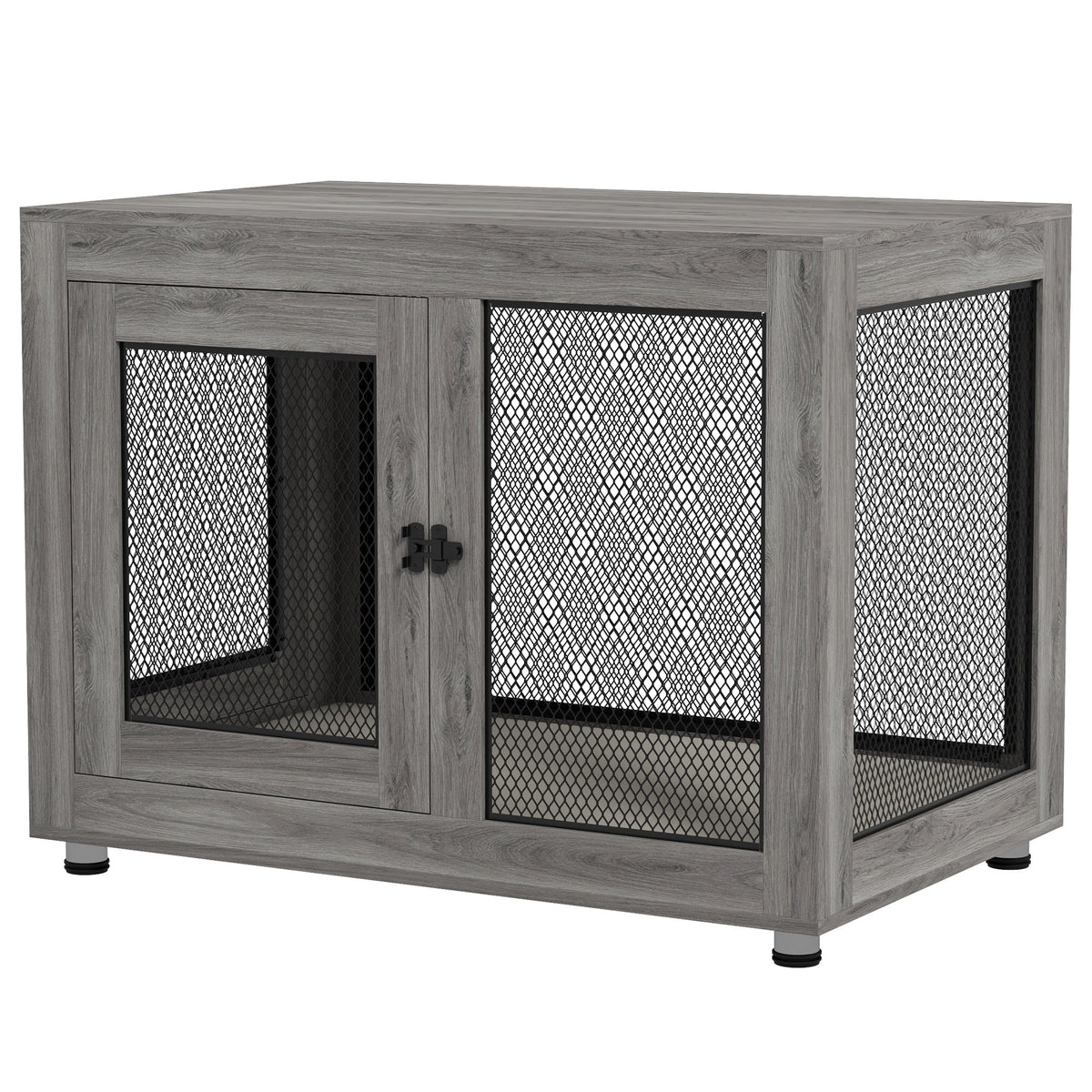 Pet Crate End Table with Water-resistant Cushion - Grey-Dogs-DECOROLALA