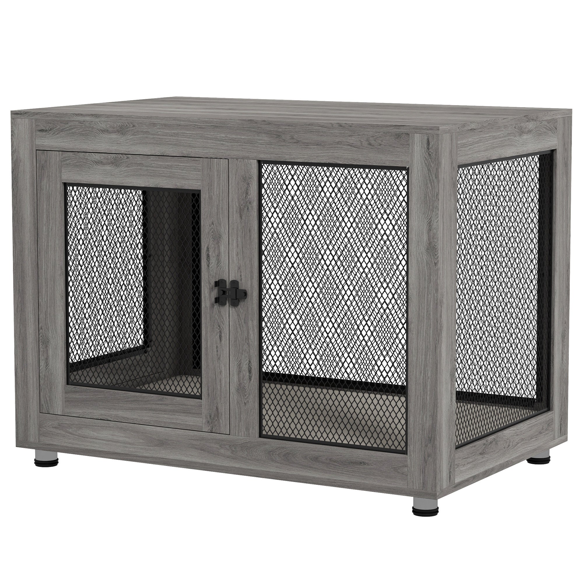 Pet Crate End Table with Water-resistant Cushion - Grey-Dogs-DECOROLALA
