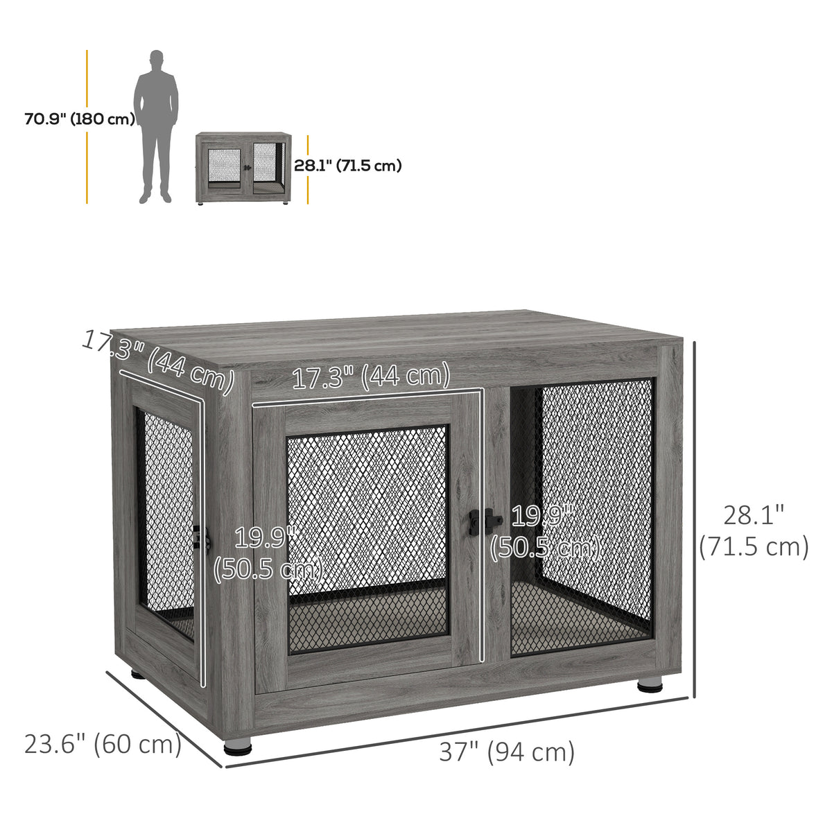 Pet Crate End Table with Water-resistant Cushion - Grey-Dogs-DECOROLALA