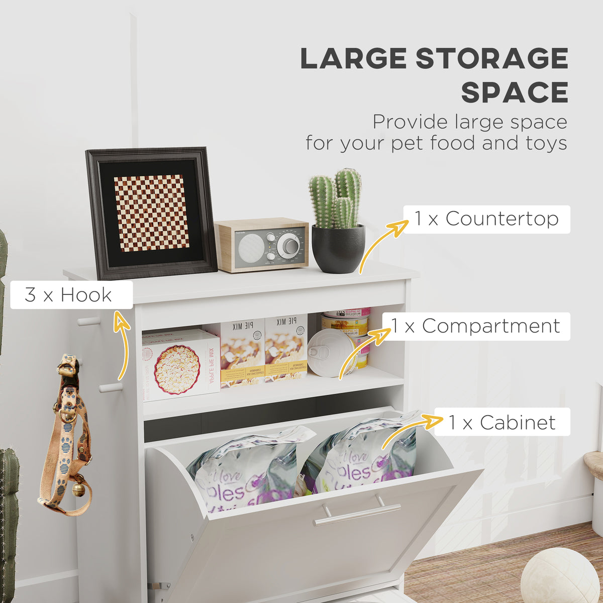 Pet Feeder Station Storage Cabinet with Raised Bowls - White-Dogs-DECOROLALA