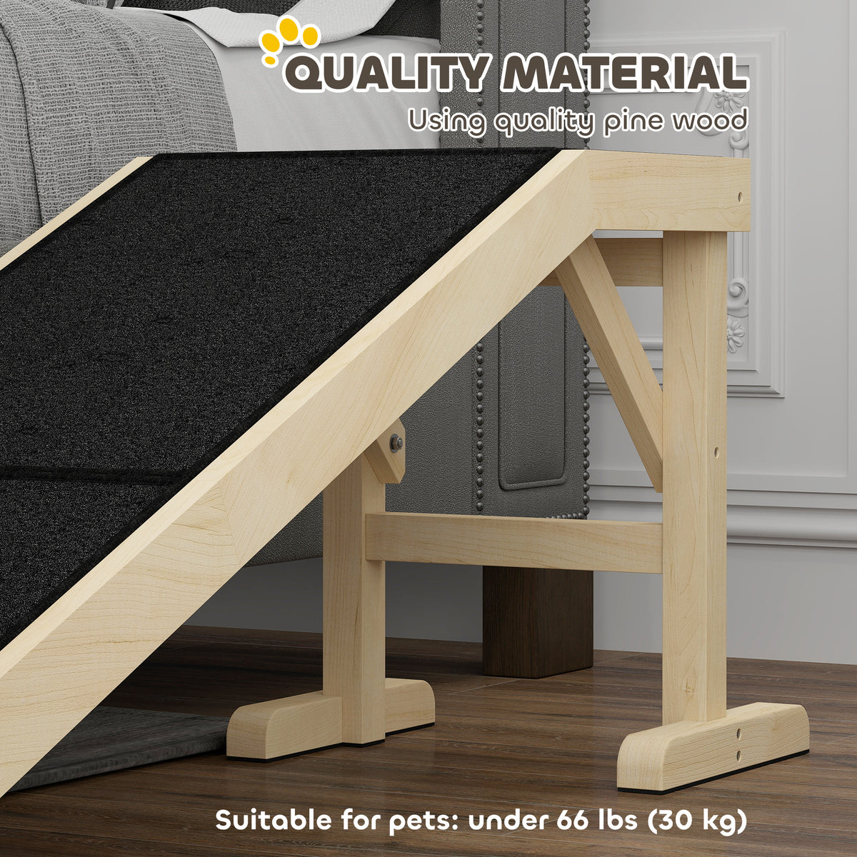 Pet Ramp for Dogs and Cats - Pine Wood 60"L Non-slip Natural-Dogs-DECOROLALA
