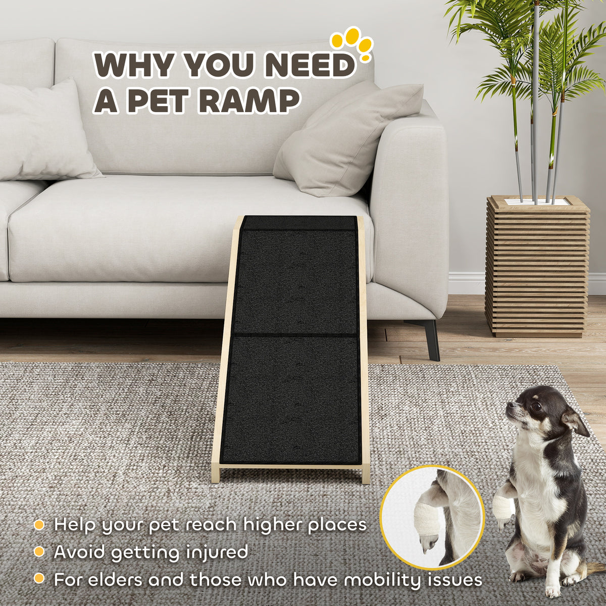 Pet Ramp for Dogs and Cats - Pine Wood 60"L Non-slip Natural-Dogs-DECOROLALA