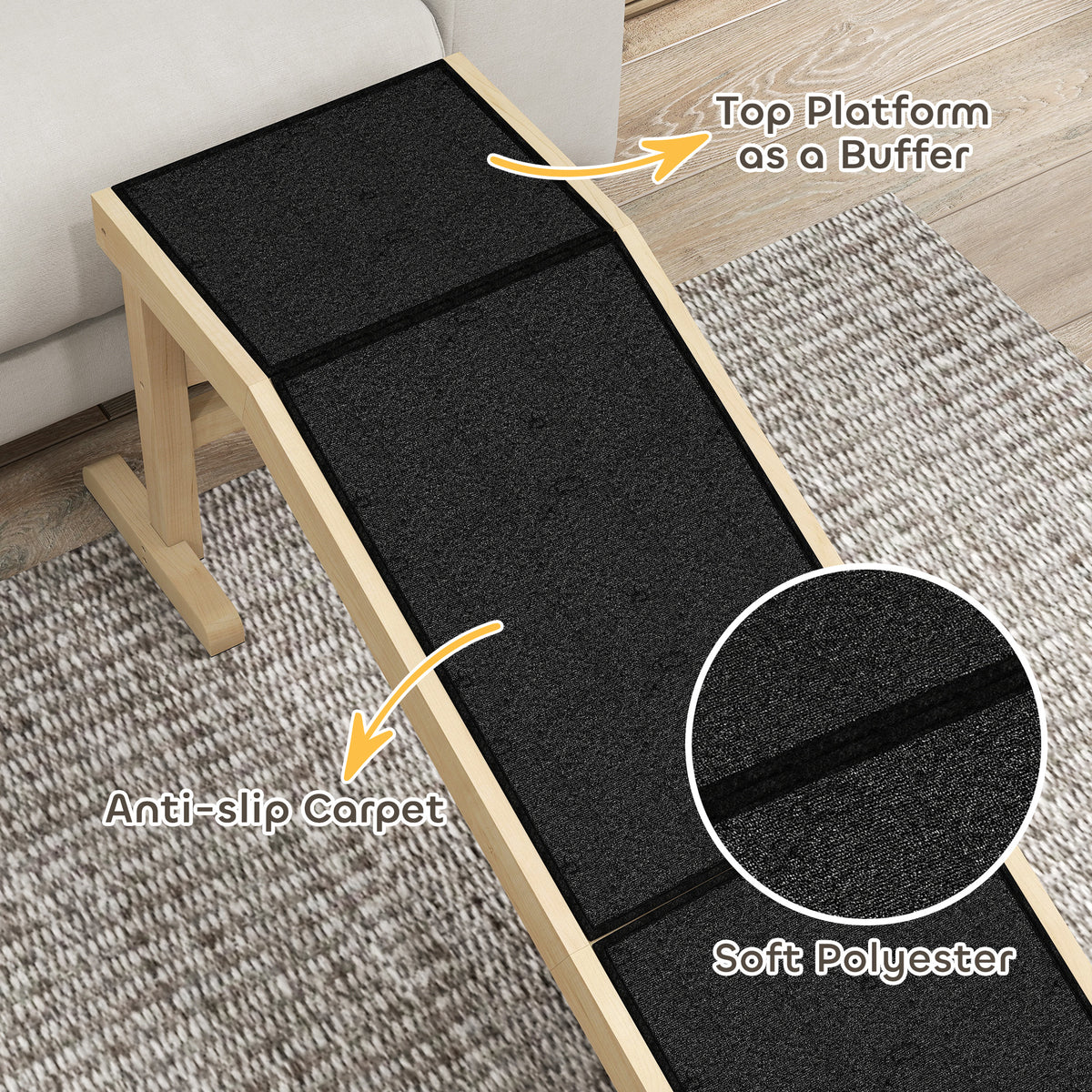 Pet Ramp for Dogs and Cats - Pine Wood 60"L Non-slip Natural-Dogs-DECOROLALA