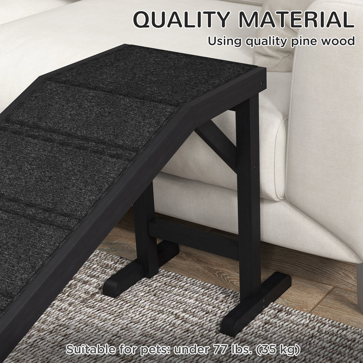 Pet Ramp with Non-slip Carpet - Pine Wood 74"L x 16"W x 25"H Black-Dogs-DECOROLALA