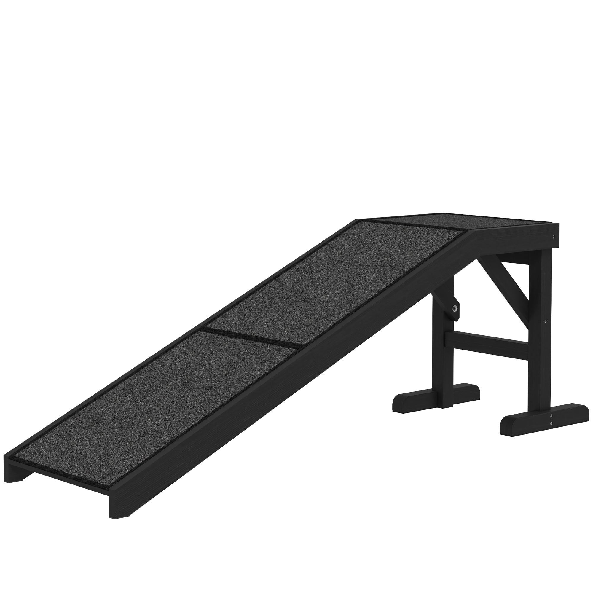 Pet Ramp with Platform - Pine Wood Dog Steps 60"L Black-Dogs-DECOROLALA
