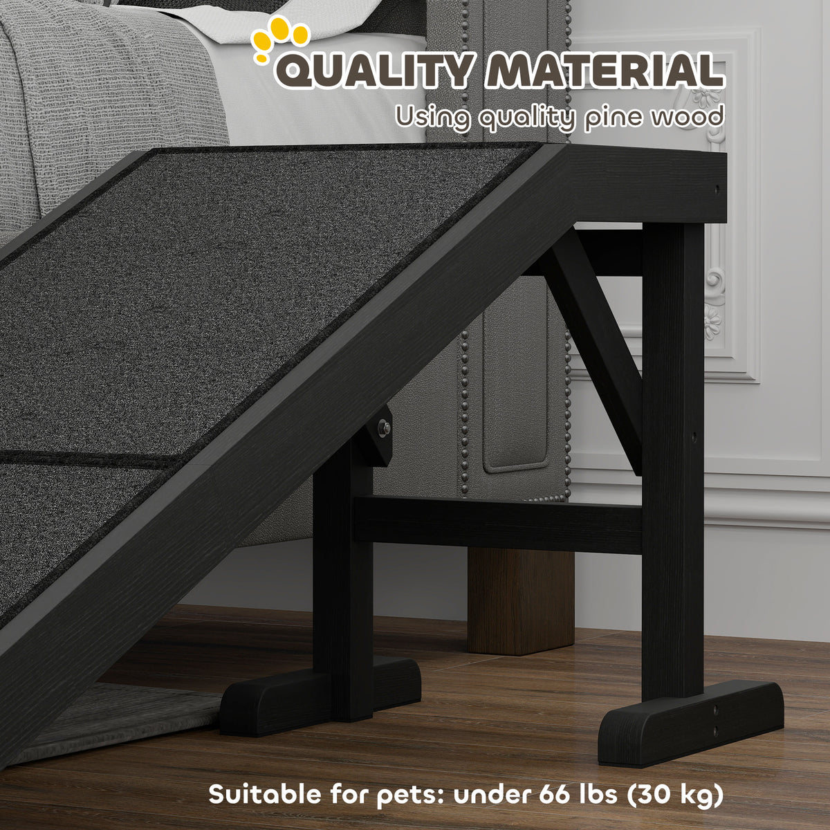 Pet Ramp with Platform - Pine Wood Dog Steps 60"L Black-Dogs-DECOROLALA