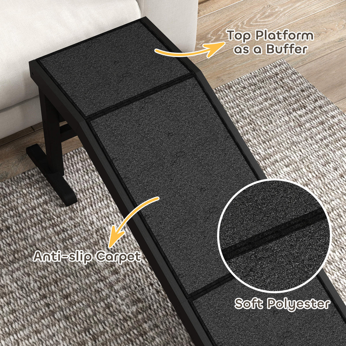 Pet Ramp with Platform - Pine Wood Dog Steps 60"L Black-Dogs-DECOROLALA