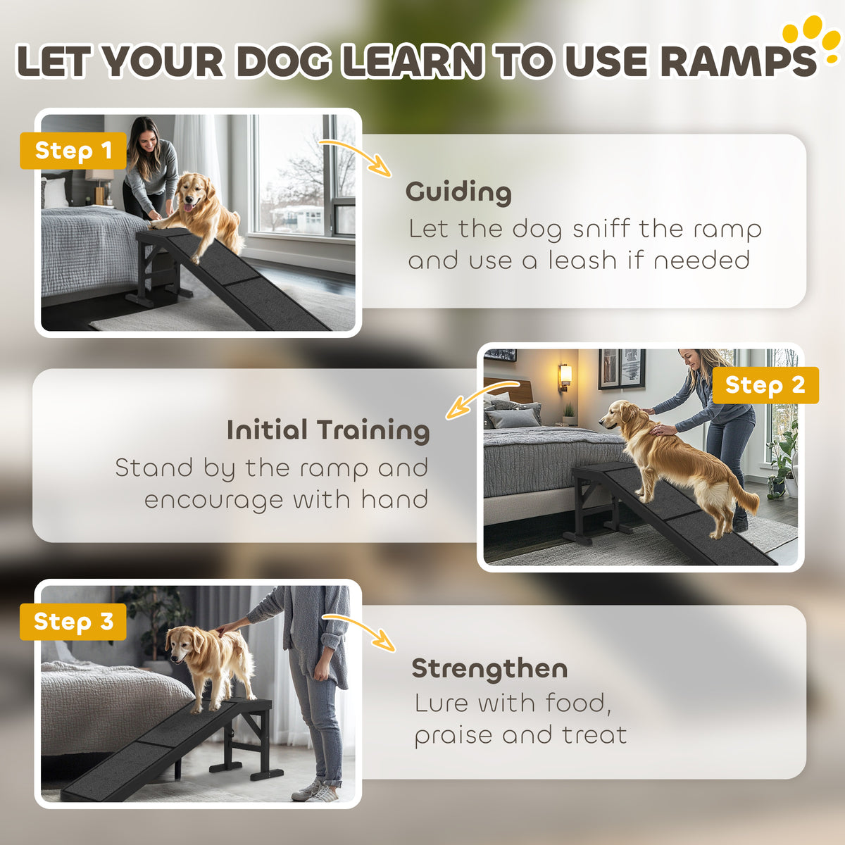 Pet Ramp with Platform - Pine Wood Dog Steps 60"L Black-Dogs-DECOROLALA