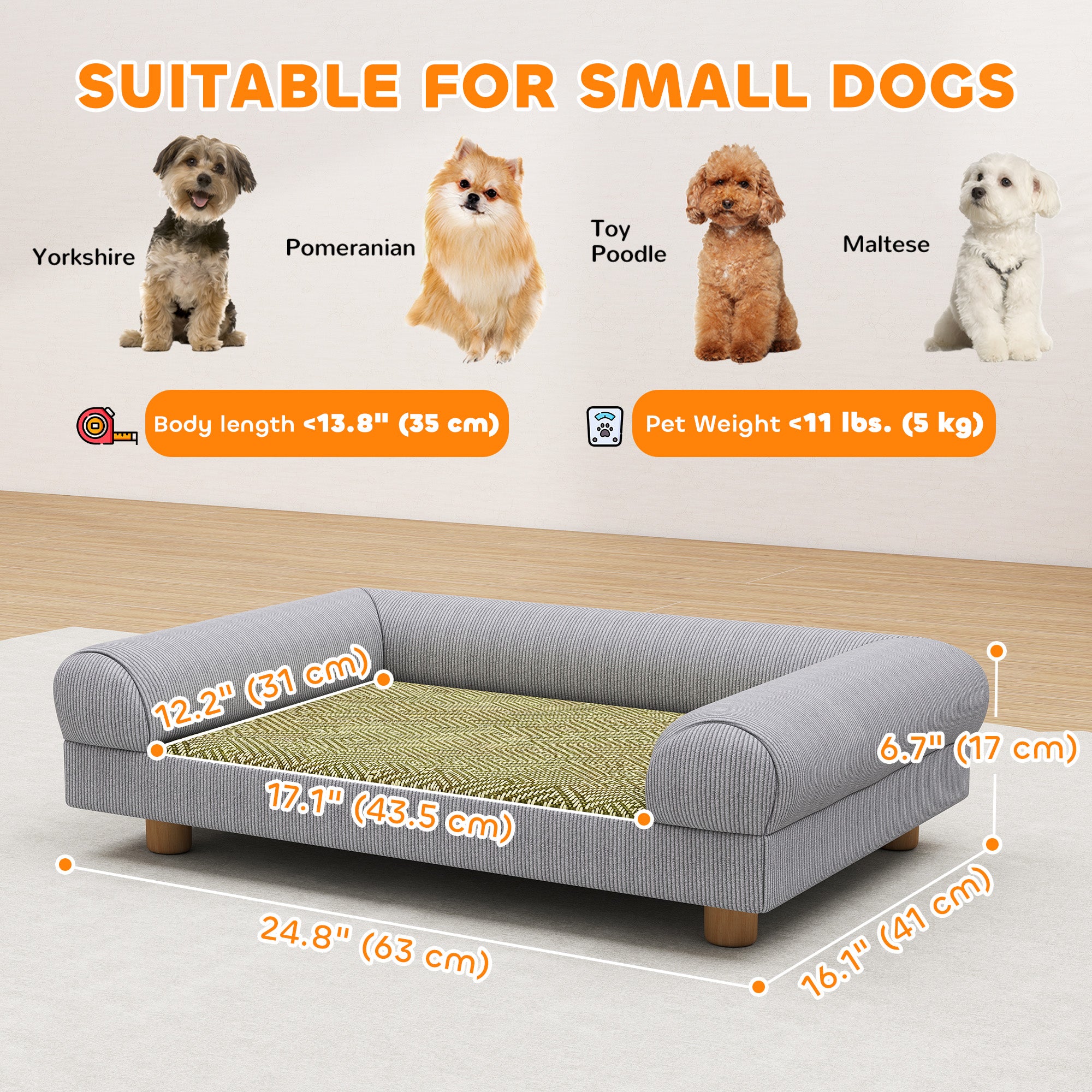 Pet Sofa, Dog Couch Bed for Small Dogs, Elevated Pet Sofa with Solid Feet for Indoor Kittens, Grey-Dogs-DECOROLALA