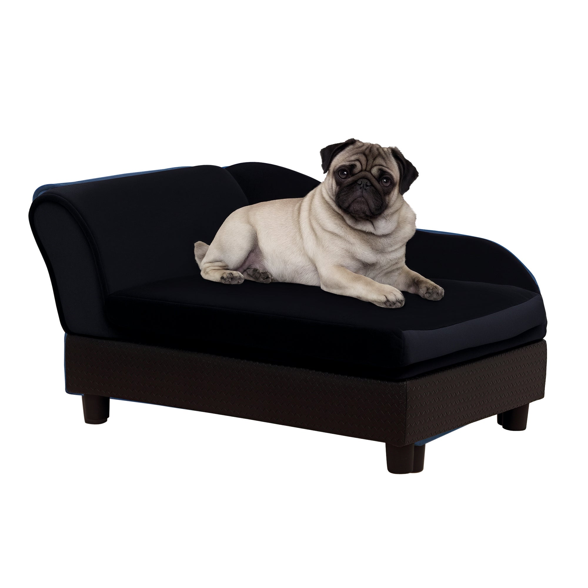 Pet Sofa Dog Couch with Storage - Black Plush 30" Small Dog Bed-Dogs-DECOROLALA