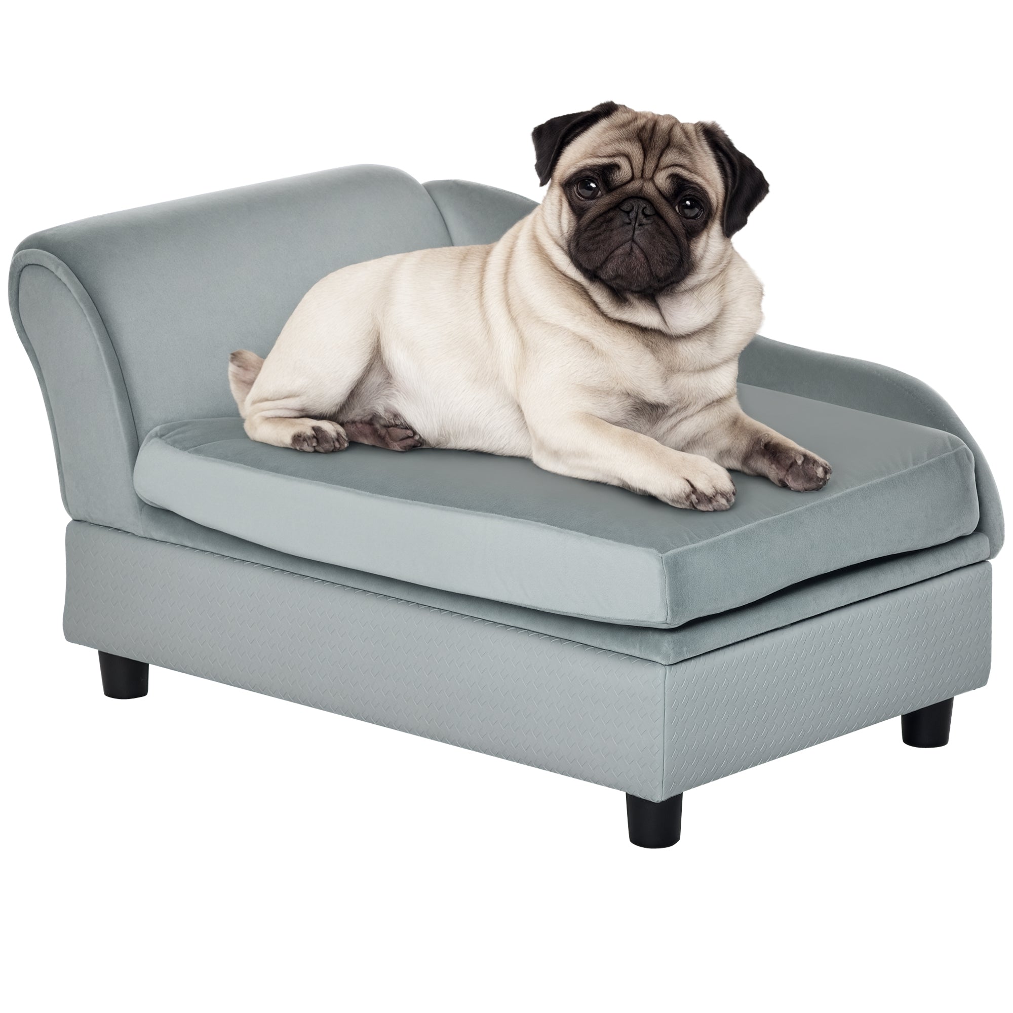 Pet Sofa Dog Couch with Storage - Light Grey Plush 30"-Dogs-DECOROLALA