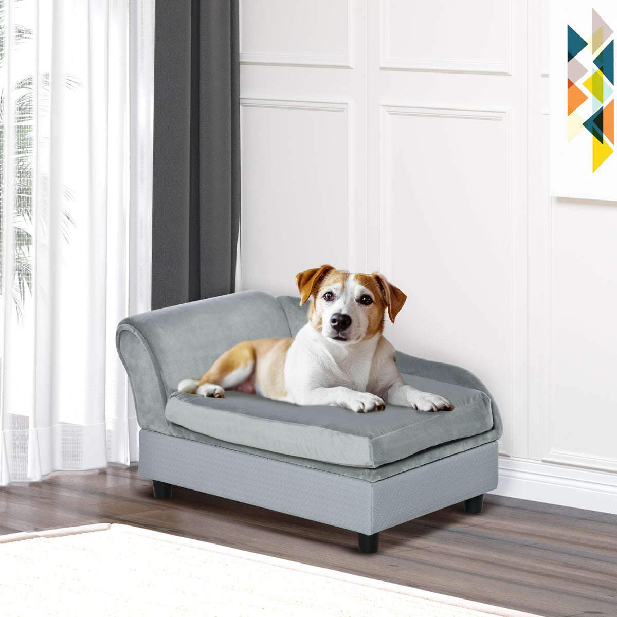 Pet Sofa Dog Couch with Storage - Light Grey Plush 30"-Dogs-DECOROLALA