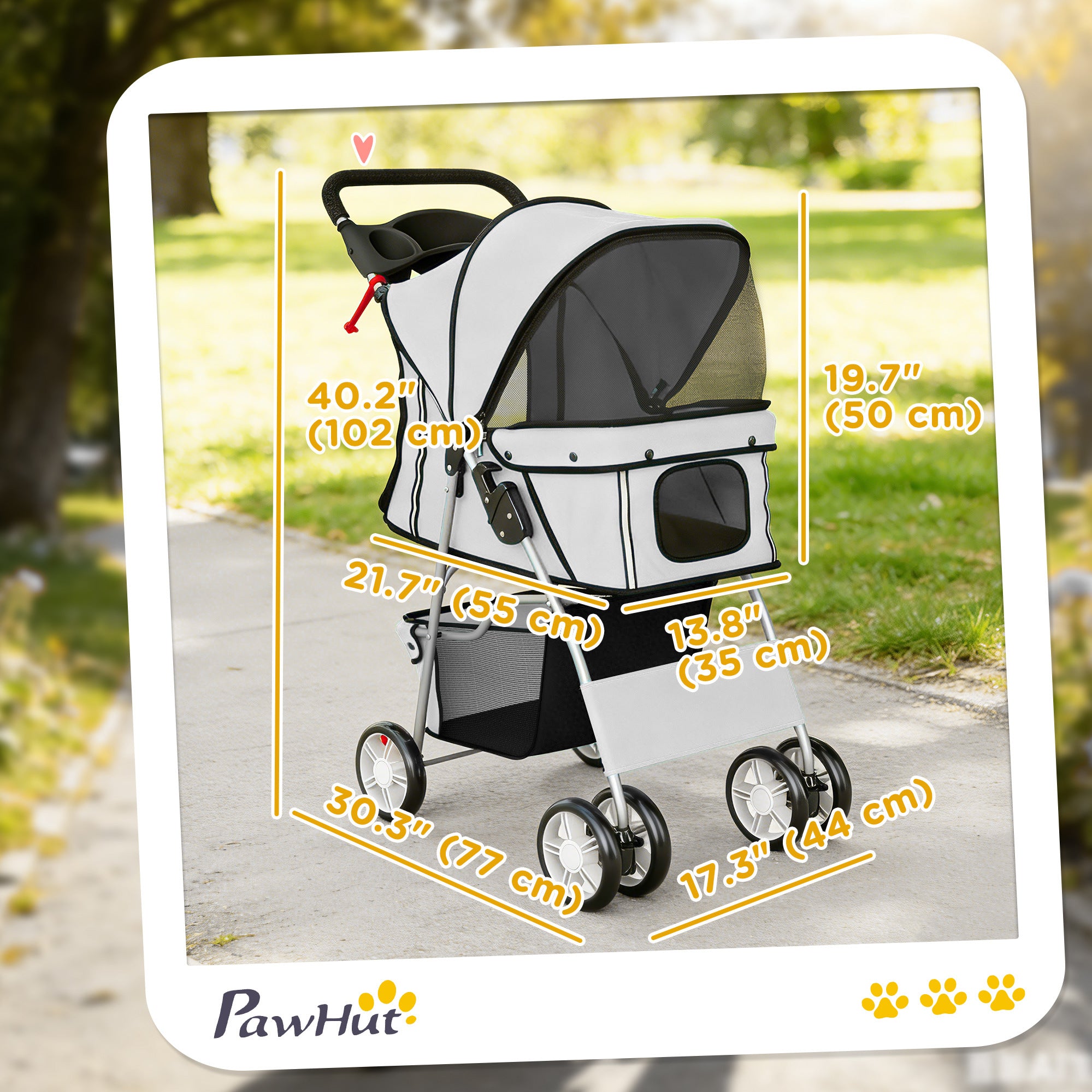 Pet Stroller for Dogs & Cats, Foldable Dog Stroller with Wheels, Reflective Strips, Brake, Pad and Basket, Grey-Dogs-DECOROLALA