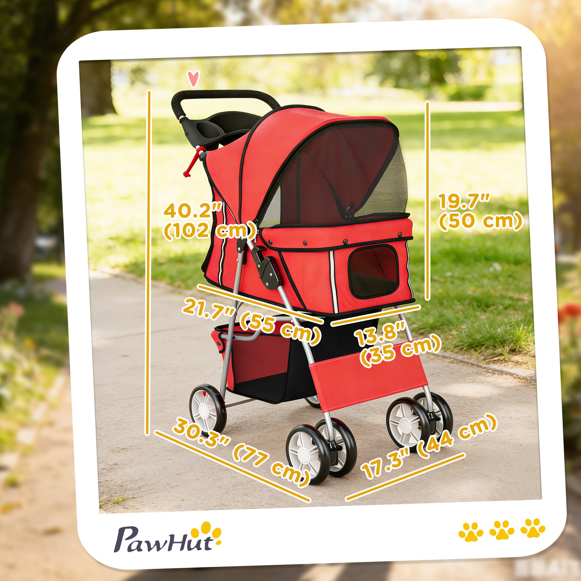 Pet Stroller with Reflective Strips, Foldable Cat Stroller with 360° Swivel Wheels for Small Dogs and Cats, Red-Dogs-DECOROLALA