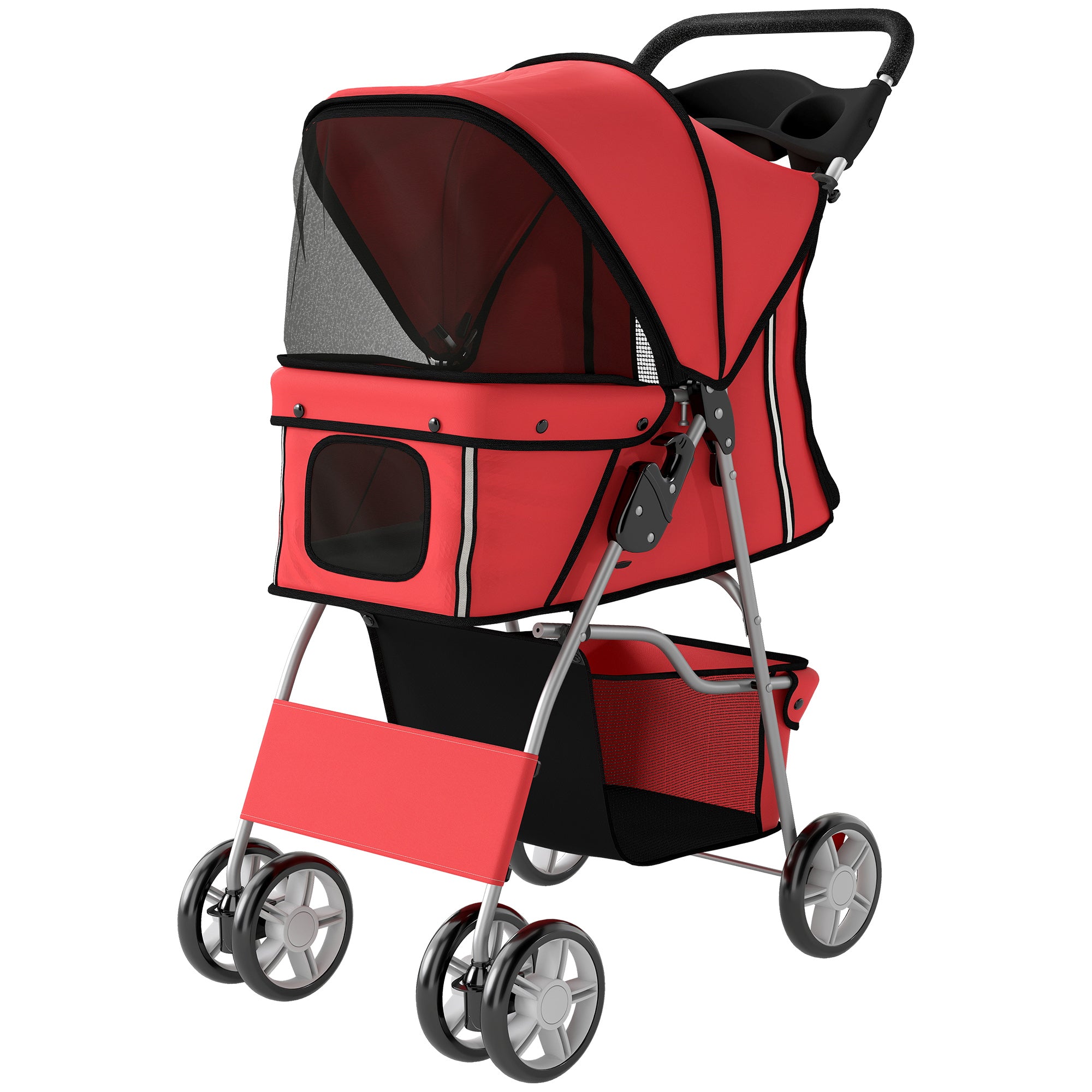 Pet Stroller with Reflective Strips, Foldable Cat Stroller with 360° Swivel Wheels for Small Dogs and Cats, Red-Dogs-DECOROLALA