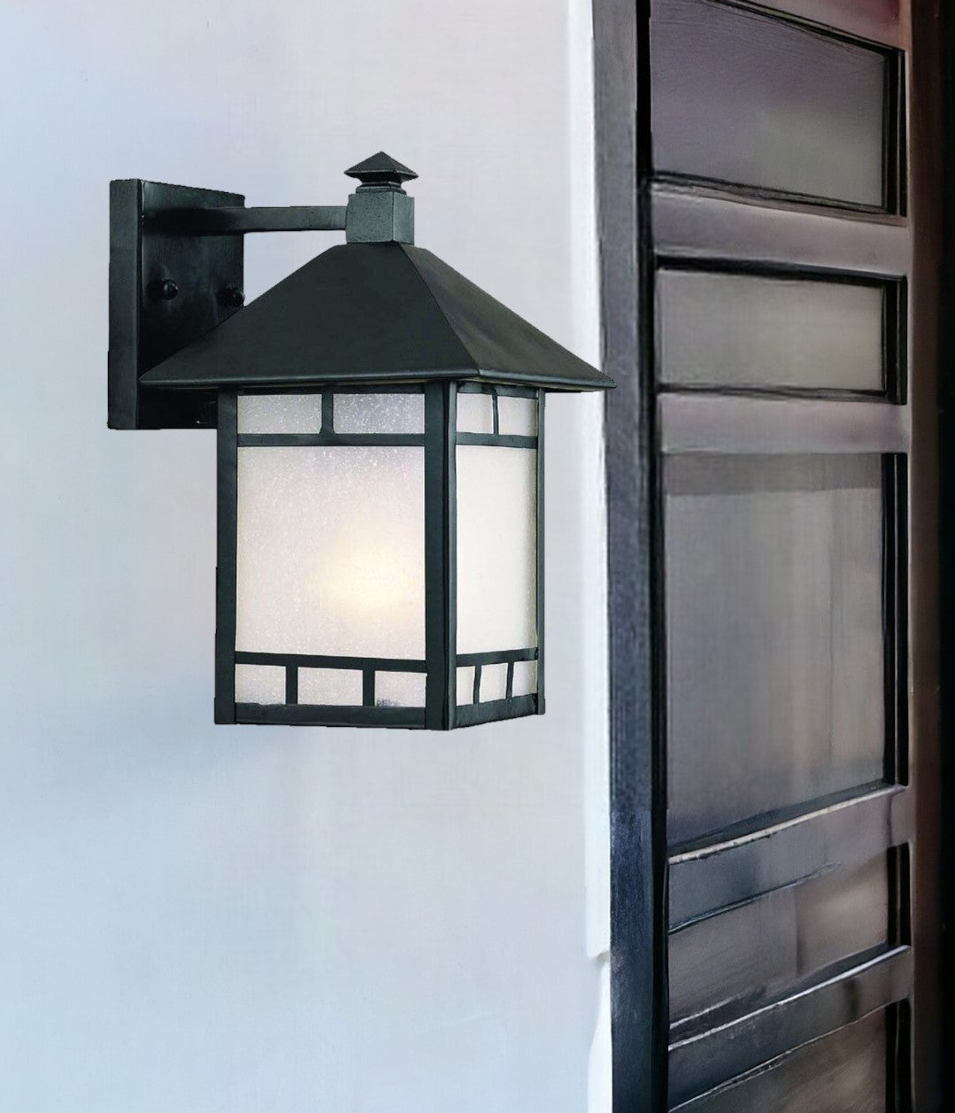 Petite Matte Black Frosted Glass Lantern Wall Light-Outdoor Lighting-DECOROLALA