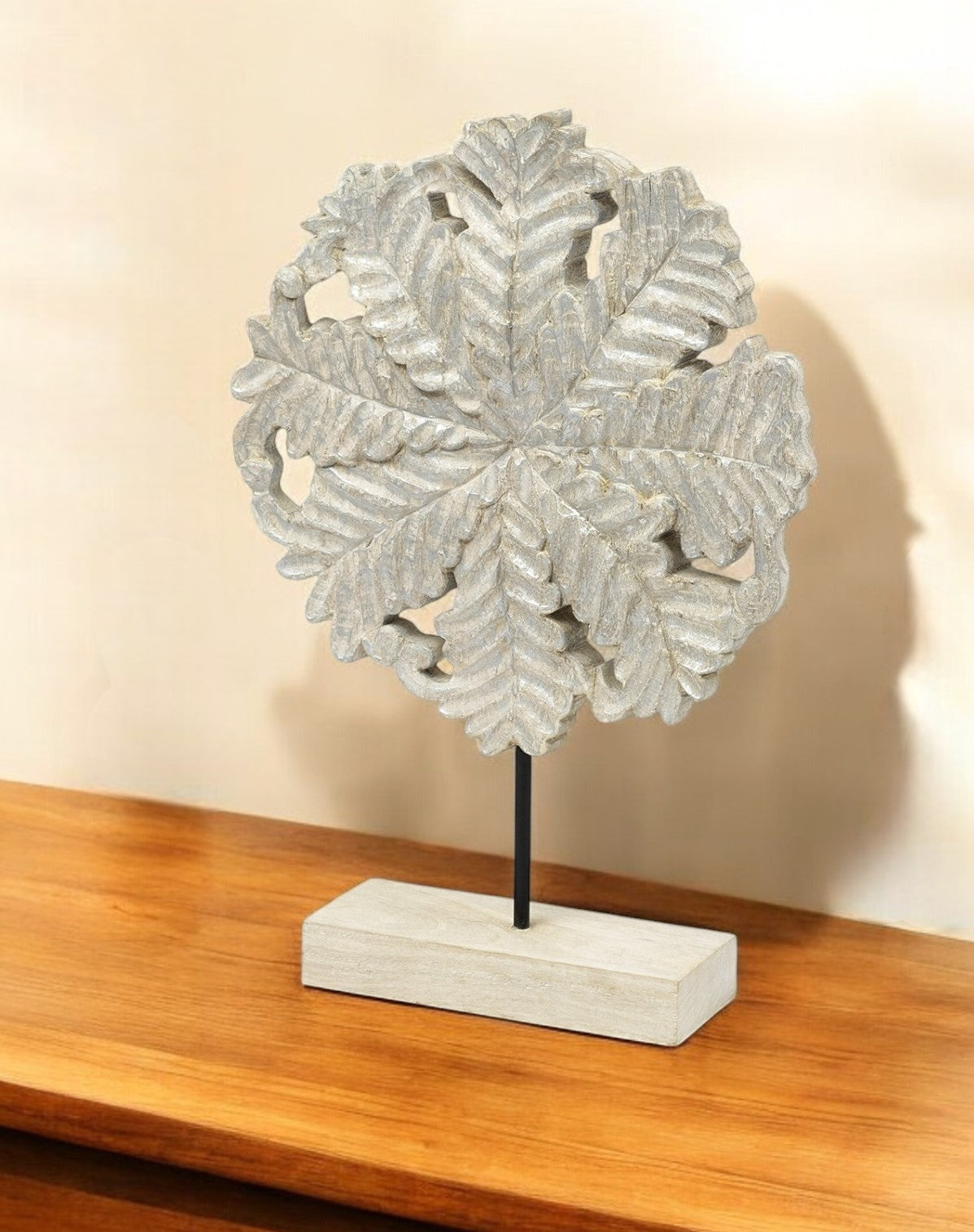 Petite Wood And Metal Floral Decor Piece-Sculptures-DECOROLALA