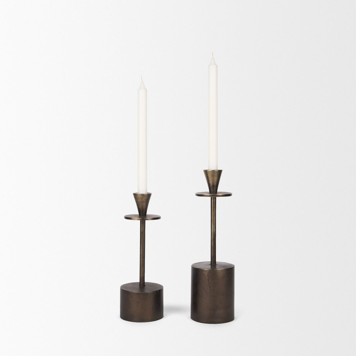 Petria Textured Metal Taper Candle Holders-Table Candle Holders-DECOROLALA