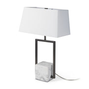 Peyton 14.0L x 9.0W x 26.2H Black Metal W/Marble Cube and White Shade Table Lamp-Table Lamps-DECOROLALA