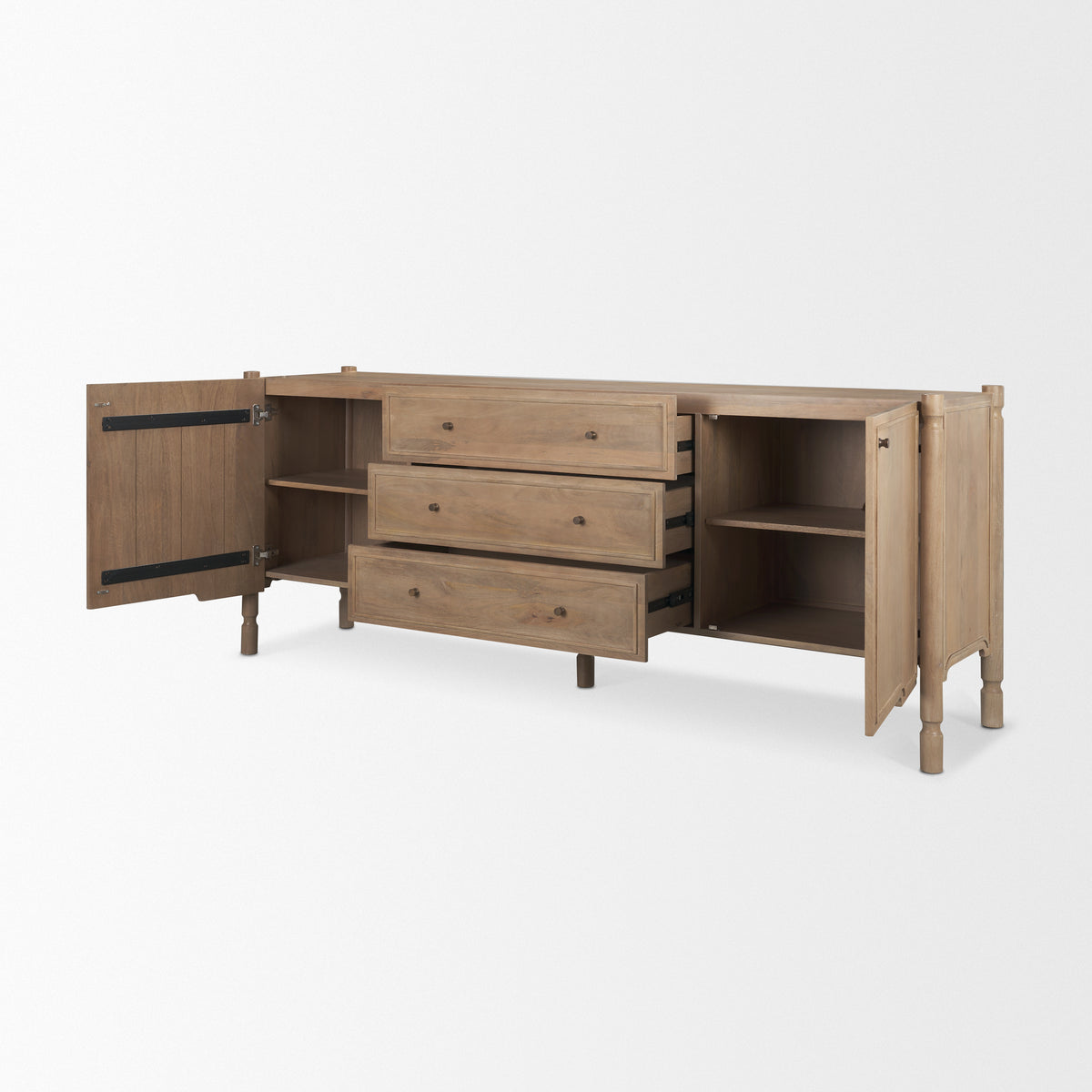 Phil Dark Brown Wood 2 Door 3 Drawer Closed Sideboard-Sideboards & Buffets-DECOROLALA